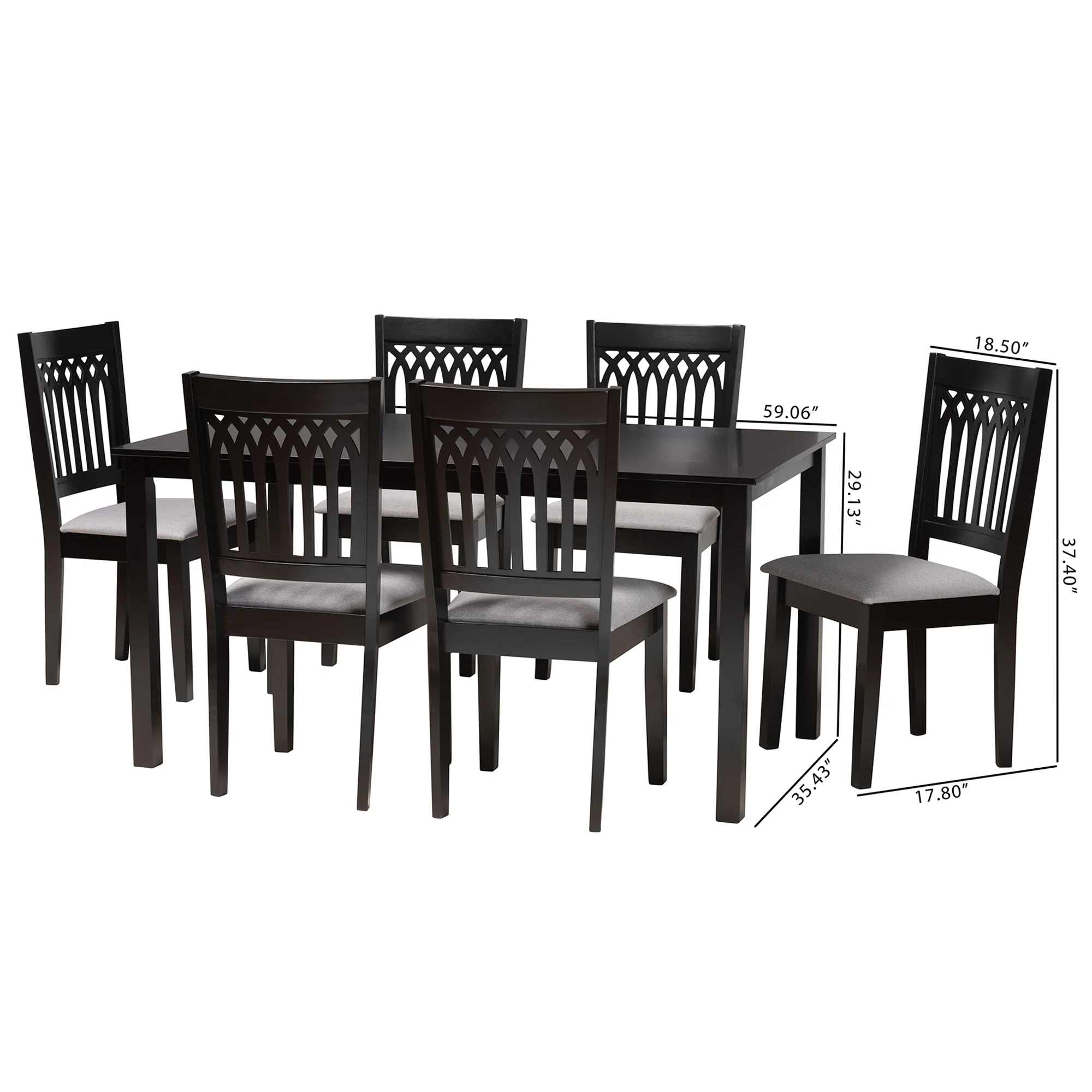 Baxton Studio Genesis Modern Grey Fabric and Dark Brown Finished Wood 7-Piece Dining Set - Image 3