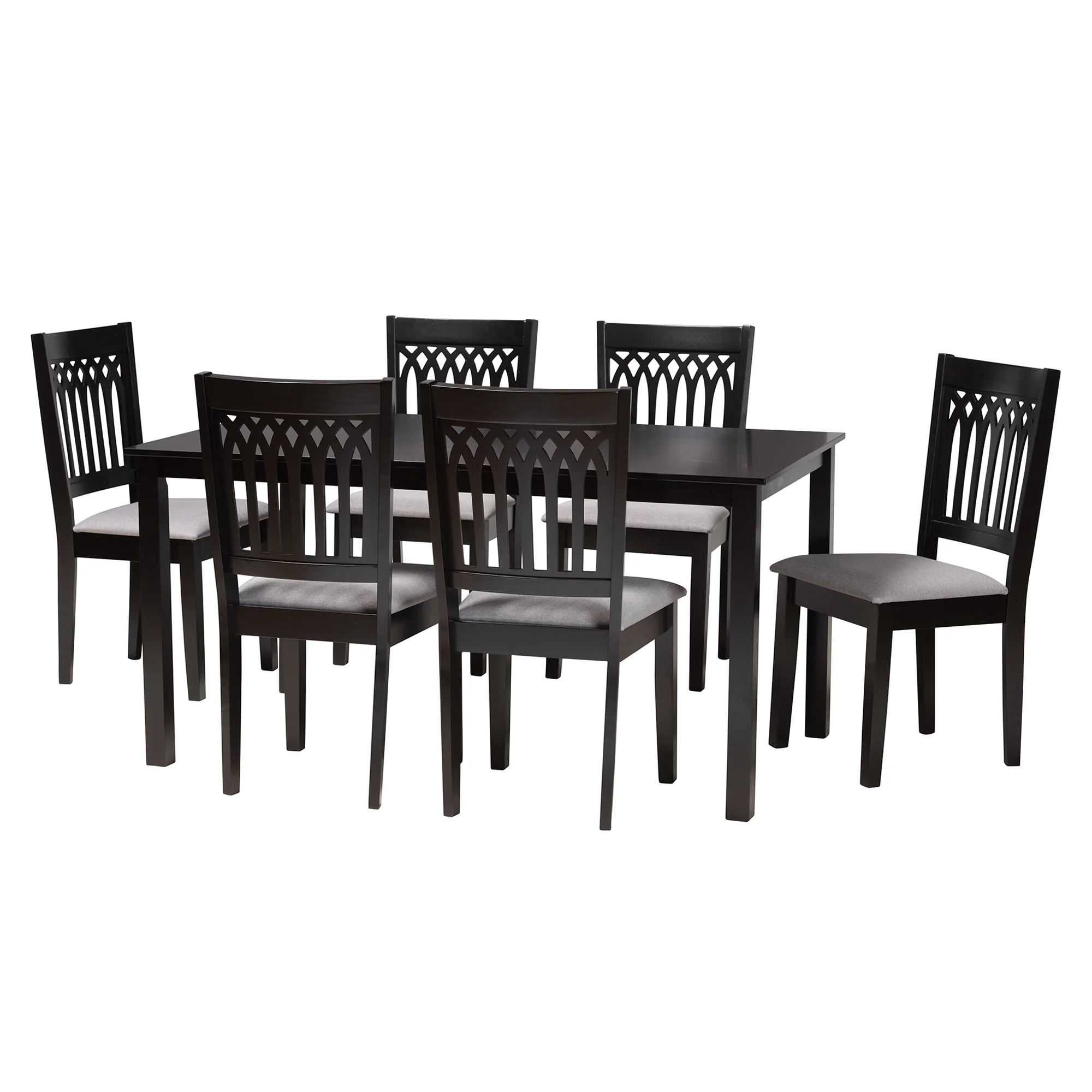 Baxton Studio Genesis Modern Grey Fabric and Dark Brown Finished Wood 7-Piece Dining Set - Image 4