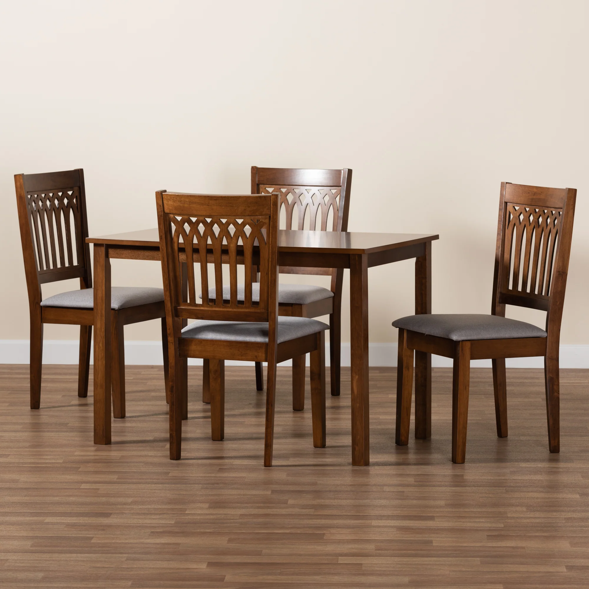 Baxton Studio Genesis Modern Grey Fabric and Walnut Brown Finished Wood 5-Piece Dining Set - Image 2