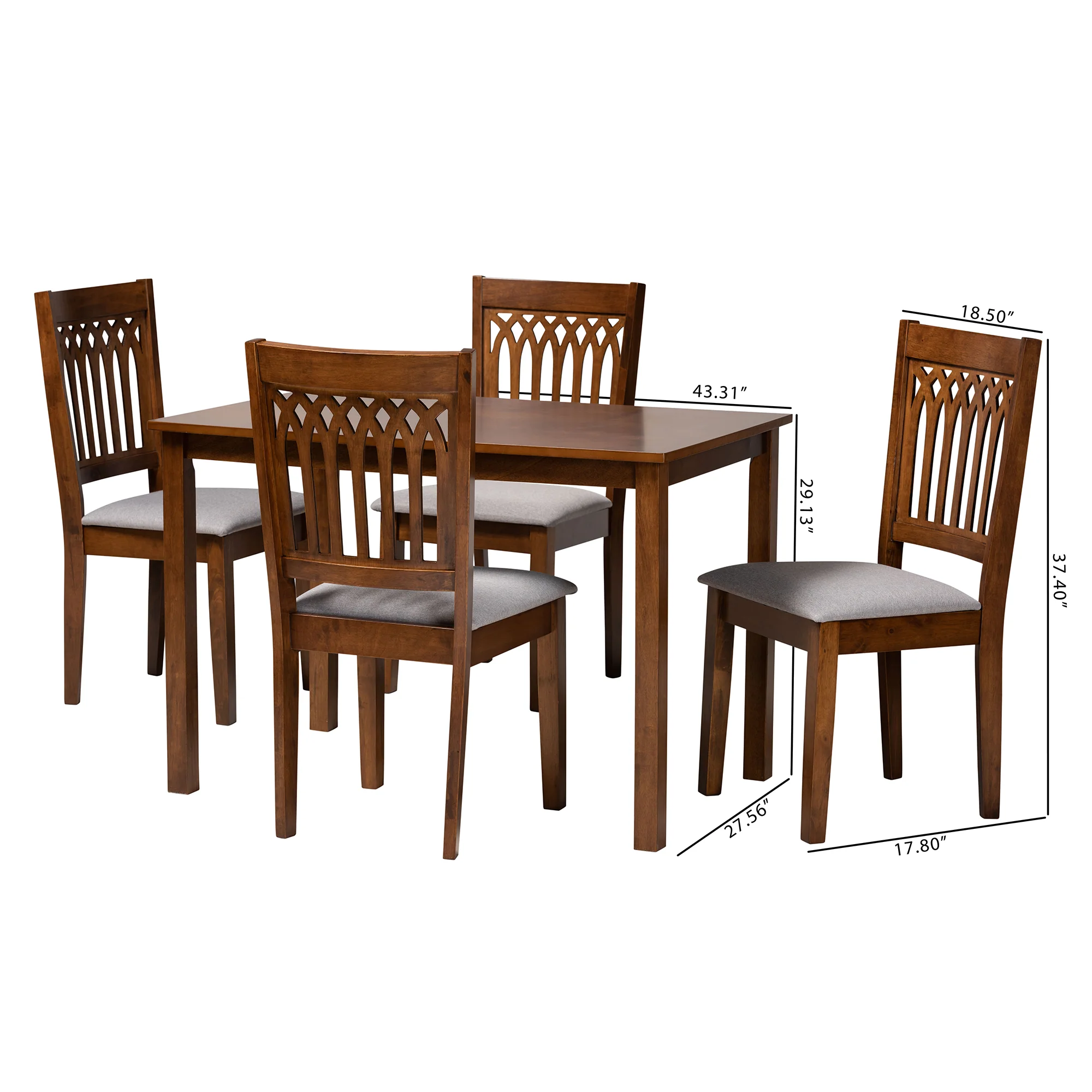 Baxton Studio Genesis Modern Grey Fabric and Walnut Brown Finished Wood 5-Piece Dining Set - Image 3