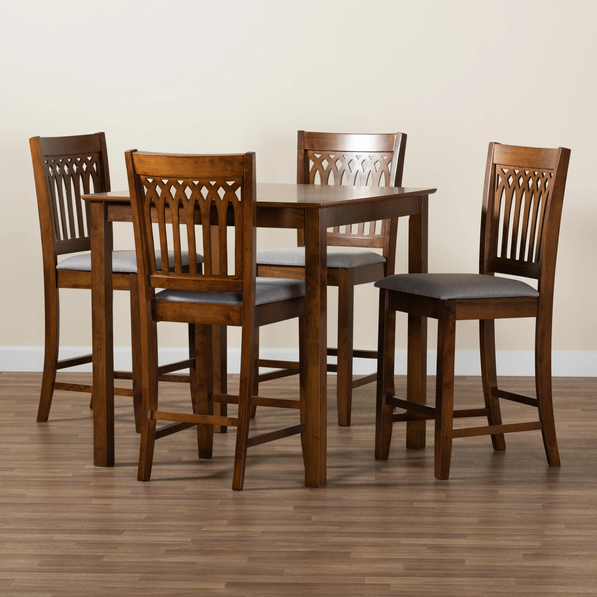 Baxton Studio Genesis Modern Grey Fabric and Walnut Brown Finished Wood 5-Piece Pub Set - Image 2