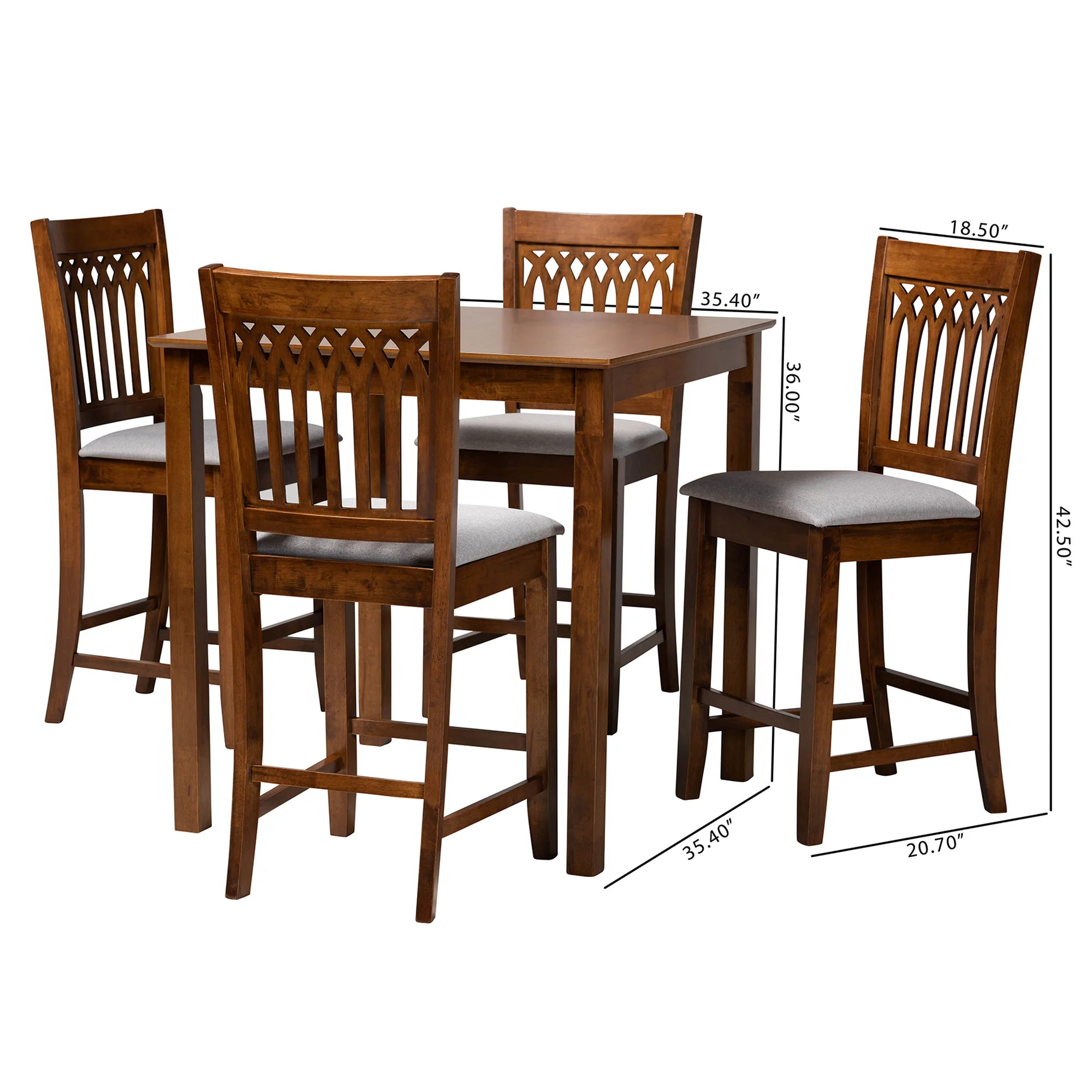Baxton Studio Genesis Modern Grey Fabric and Walnut Brown Finished Wood 5-Piece Pub Set - Image 3