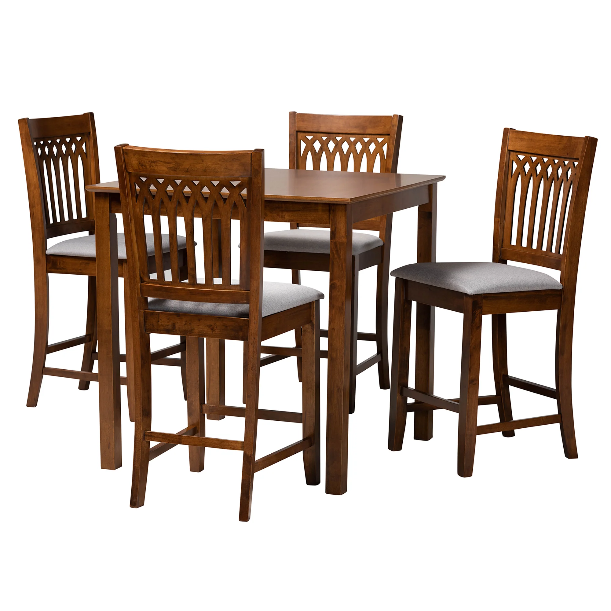 Baxton Studio Genesis Modern Grey Fabric and Walnut Brown Finished Wood 5-Piece Pub Set - Image 4
