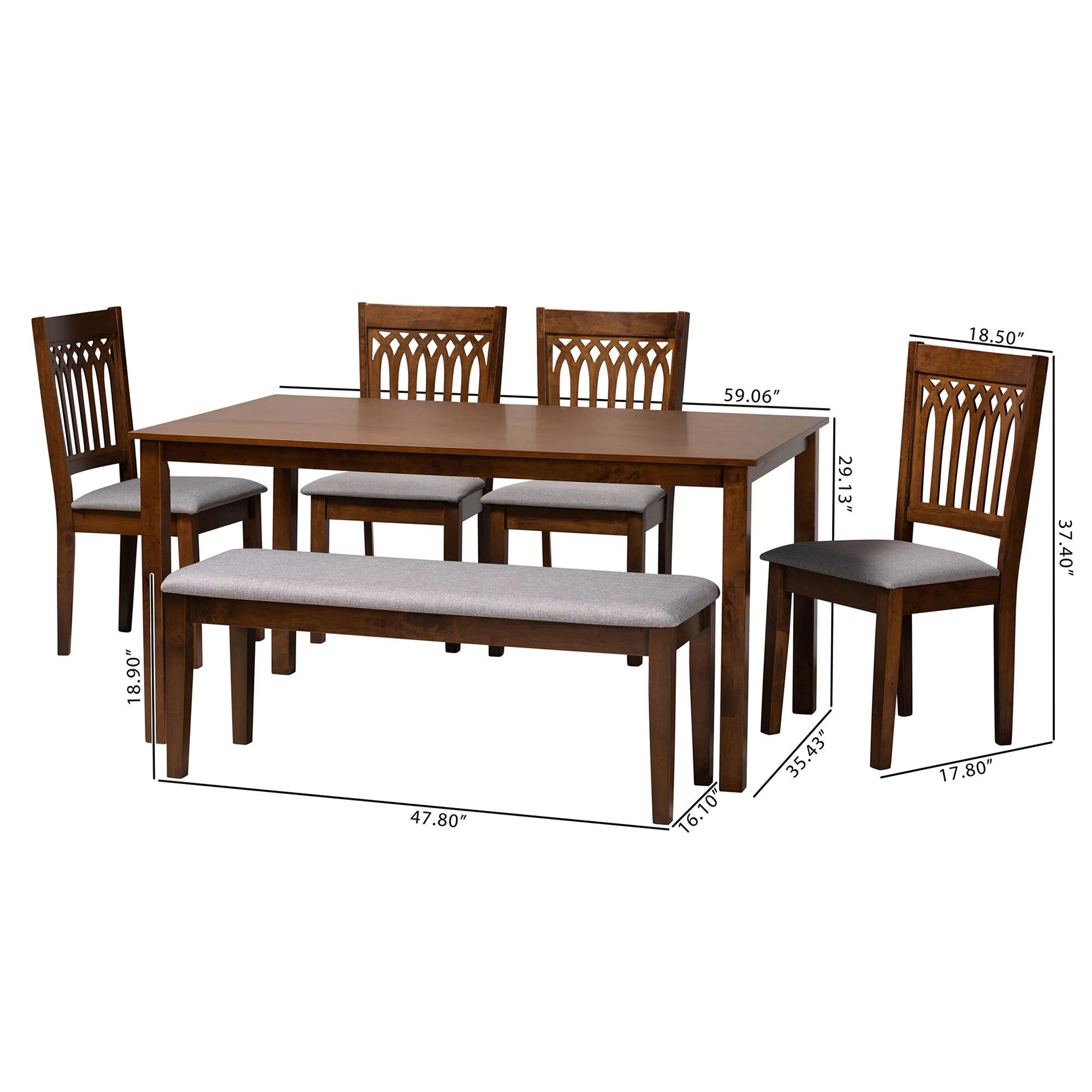 Baxton Studio Genesis Modern Grey Fabric and Walnut Brown Finished Wood 6-Piece Dining Set - Image 4