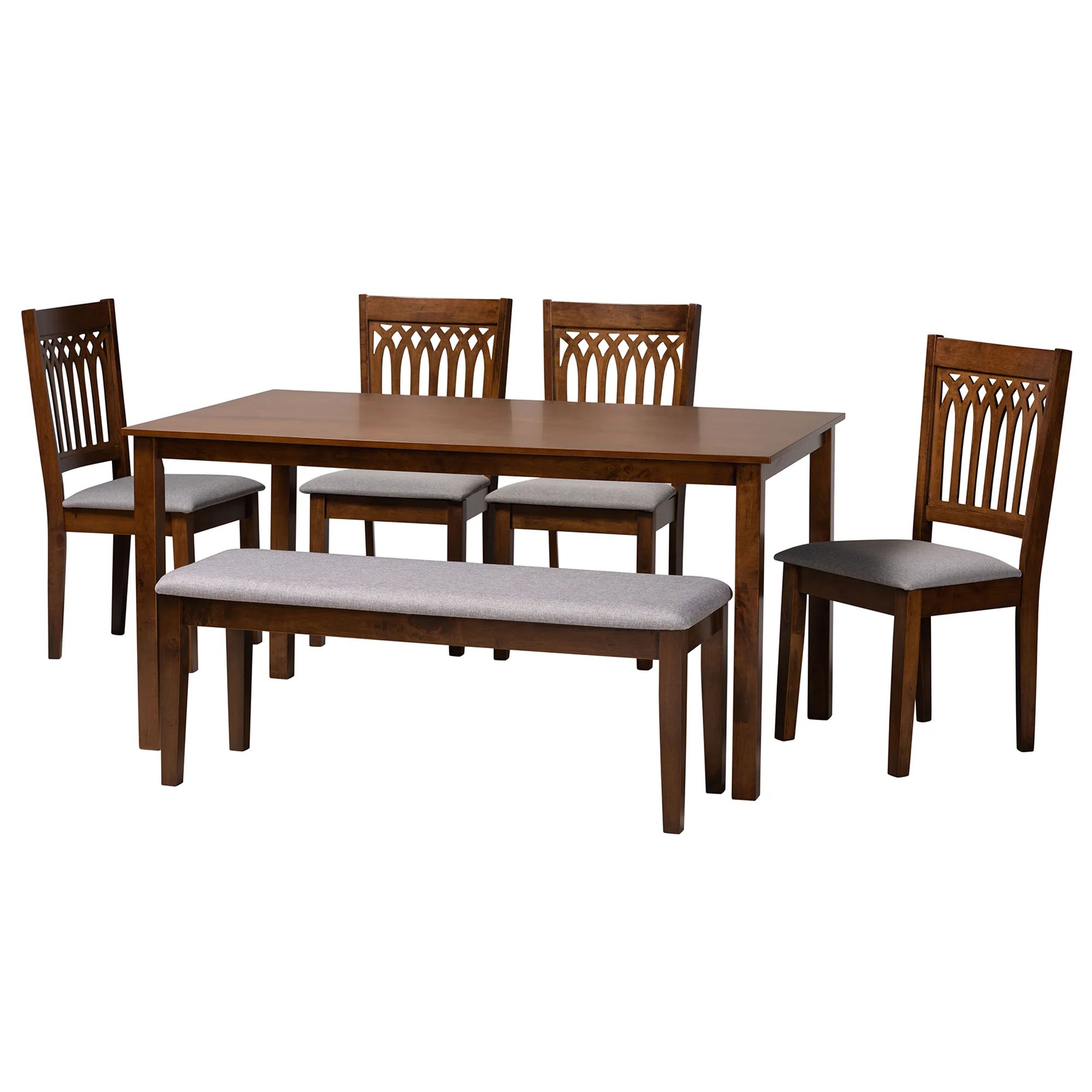 Baxton Studio Genesis Modern Grey Fabric and Walnut Brown Finished Wood 6-Piece Dining Set - Image 5