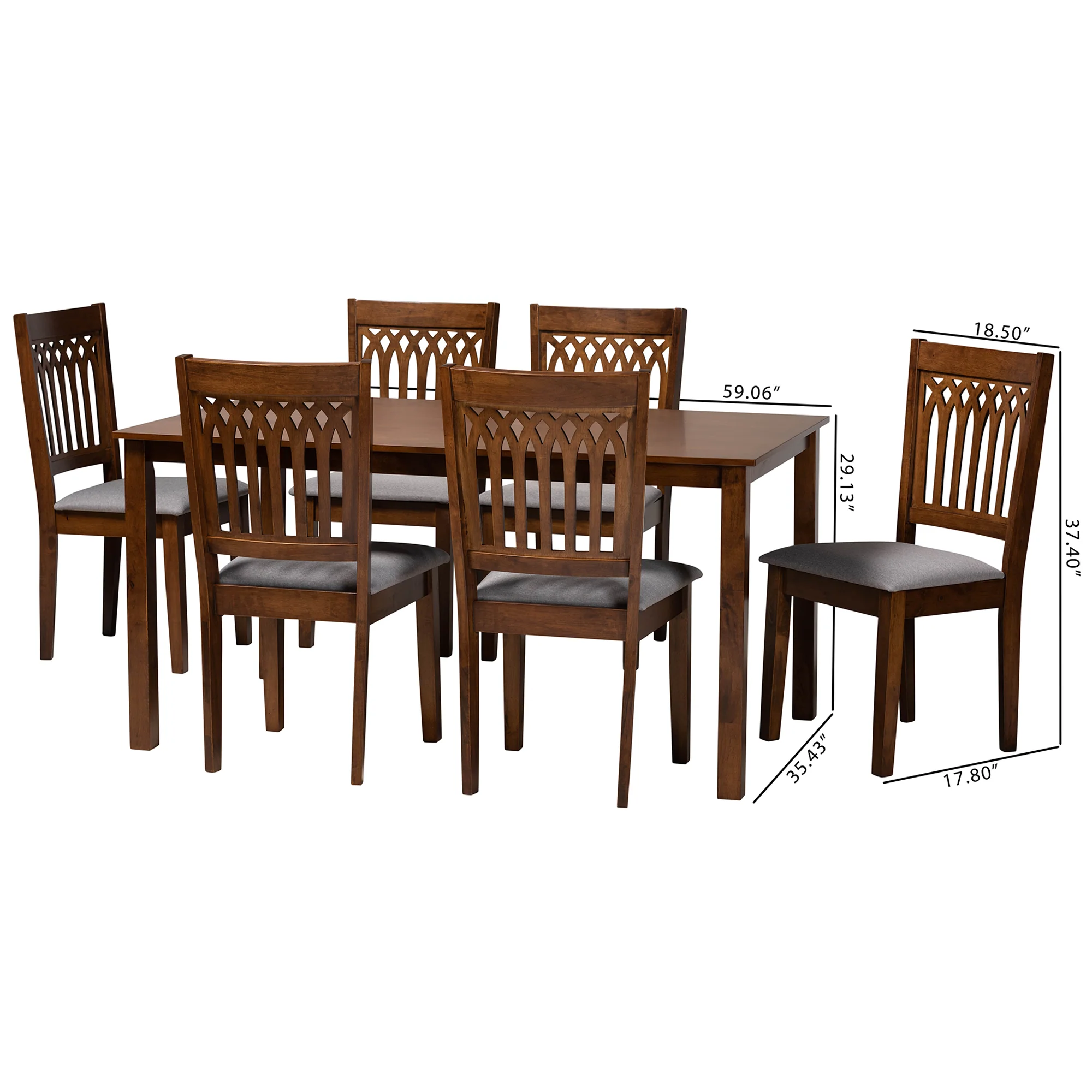 Baxton Studio Genesis Modern Grey Fabric and Walnut Brown Finished Wood 7-Piece Dining Set - Image 3