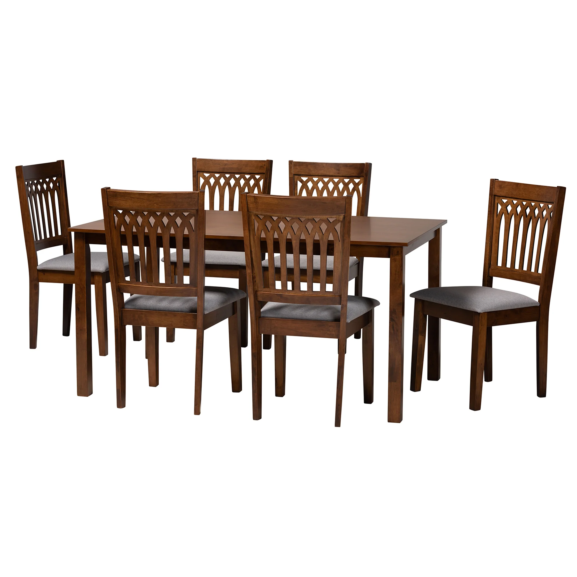 Baxton Studio Genesis Modern Grey Fabric and Walnut Brown Finished Wood 7-Piece Dining Set - Image 4