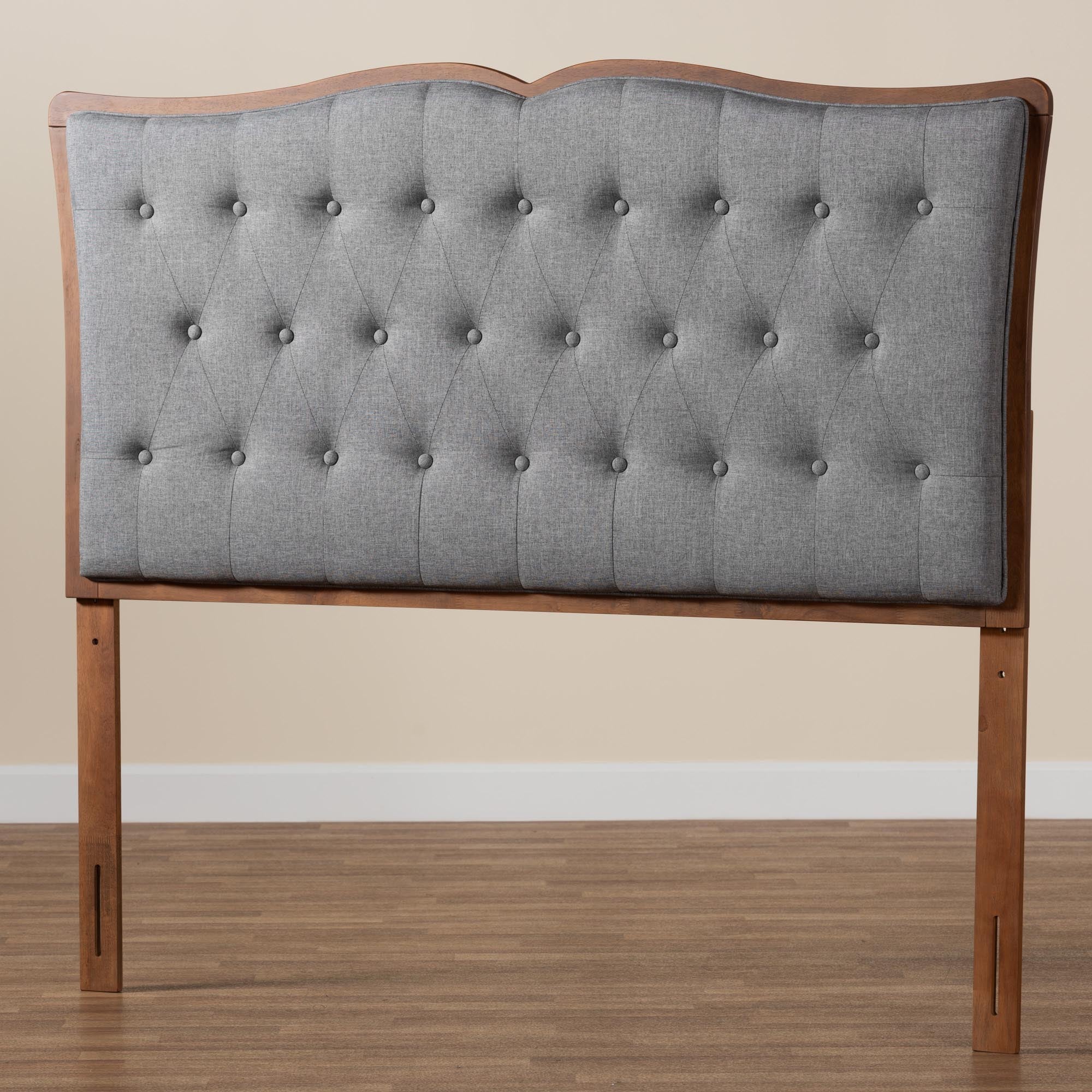 Baxton Studio Georgia Classic and Traditional Grey Fabric and Walnut Brown Finished Wood King Size Headboard - Image 6