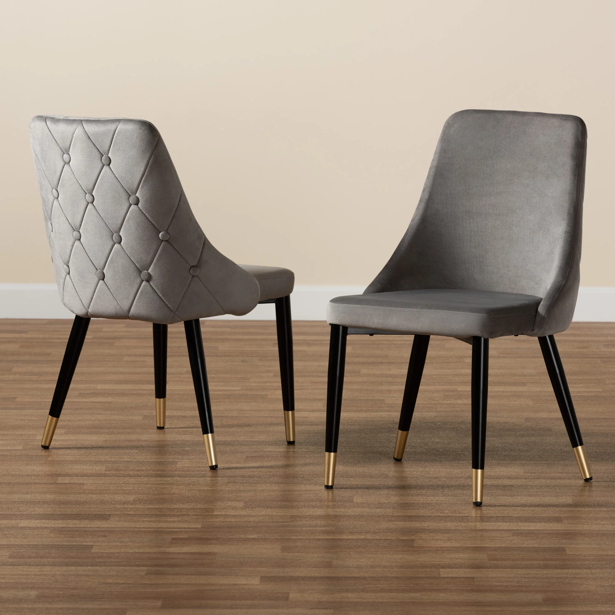 Baxton Studio Giada Contemporary Glam and Luxe Grey Velvet Fabric and Dark Brown Finished Wood 2-Piece Dining Chair Set - Image 2