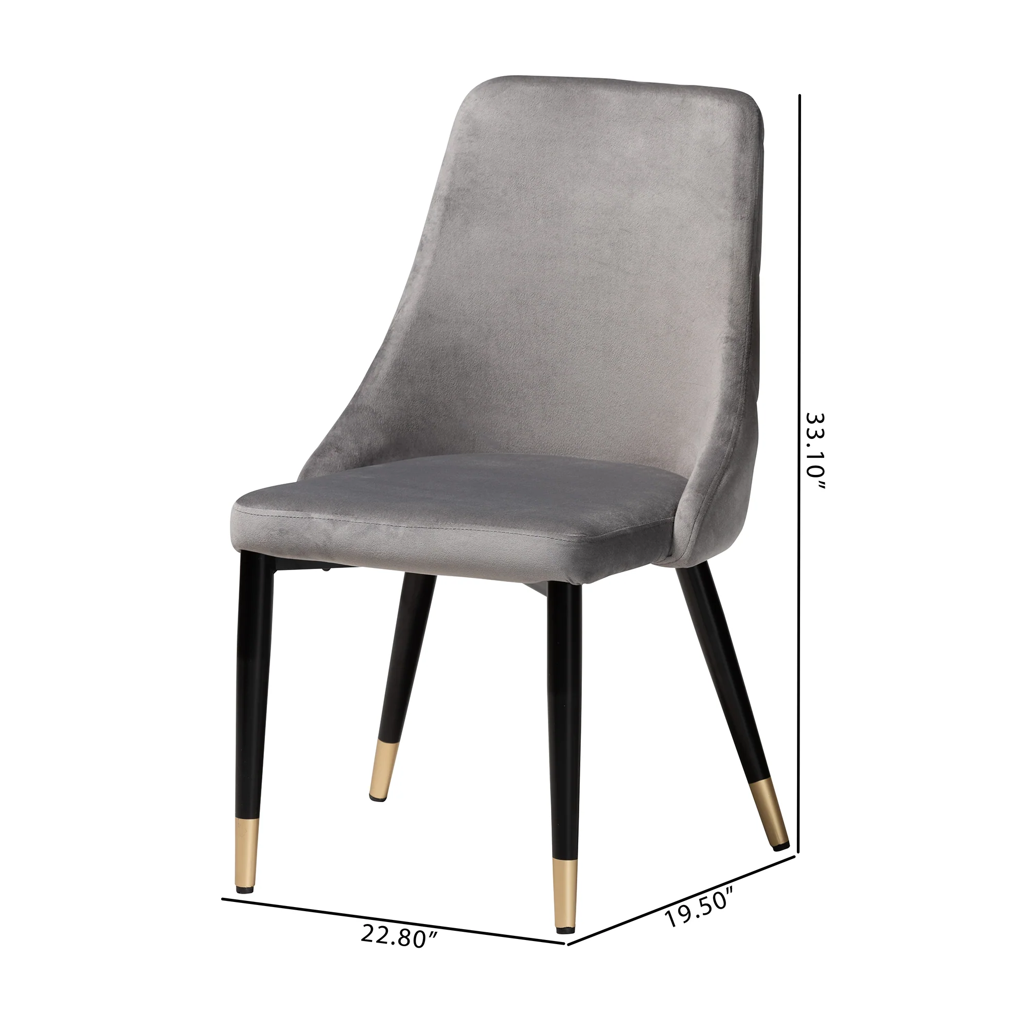 Baxton Studio Giada Contemporary Glam and Luxe Grey Velvet Fabric and Dark Brown Finished Wood 2-Piece Dining Chair Set - Image 3