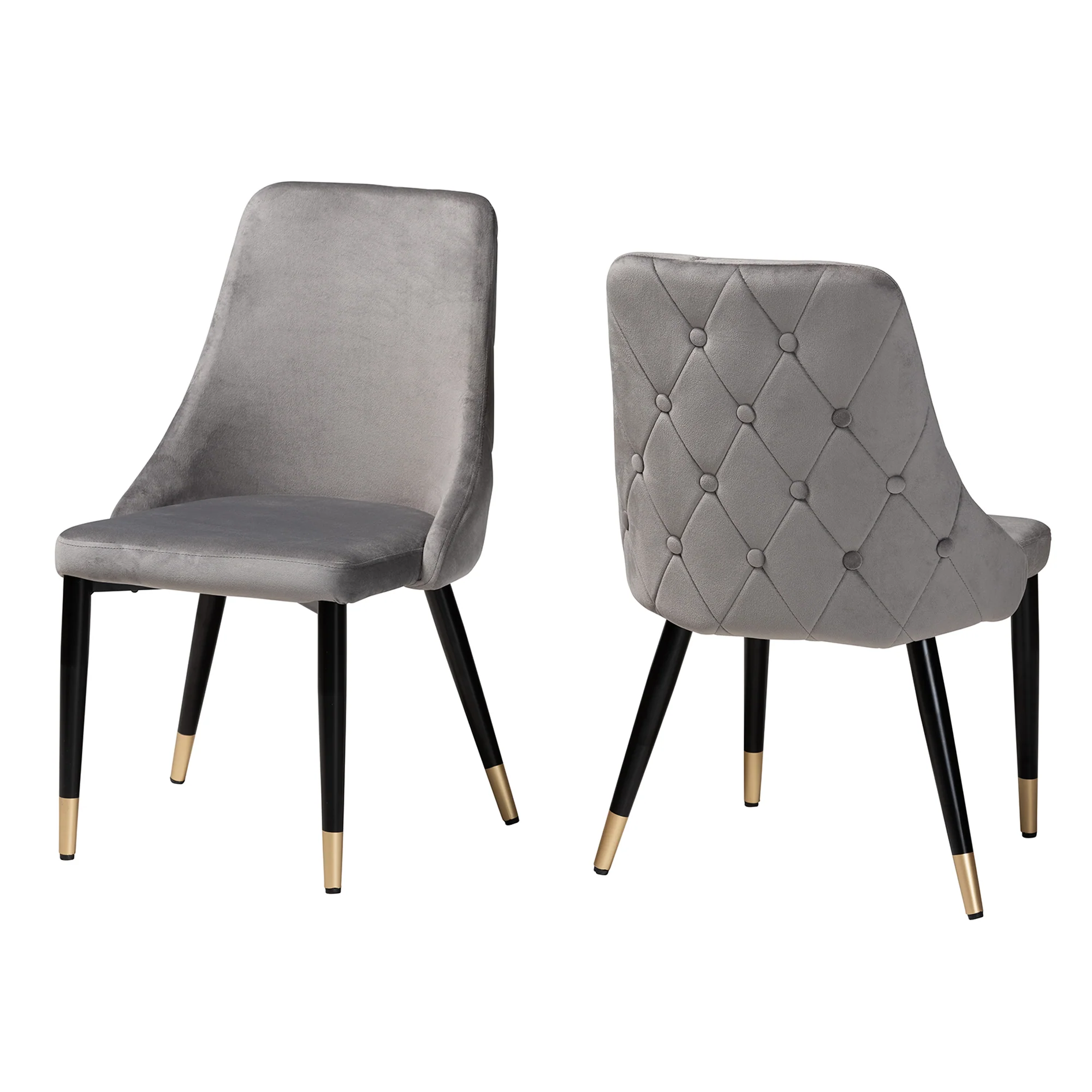 Baxton Studio Giada Contemporary Glam and Luxe Grey Velvet Fabric and Dark Brown Finished Wood 2-Piece Dining Chair Set - Image 4