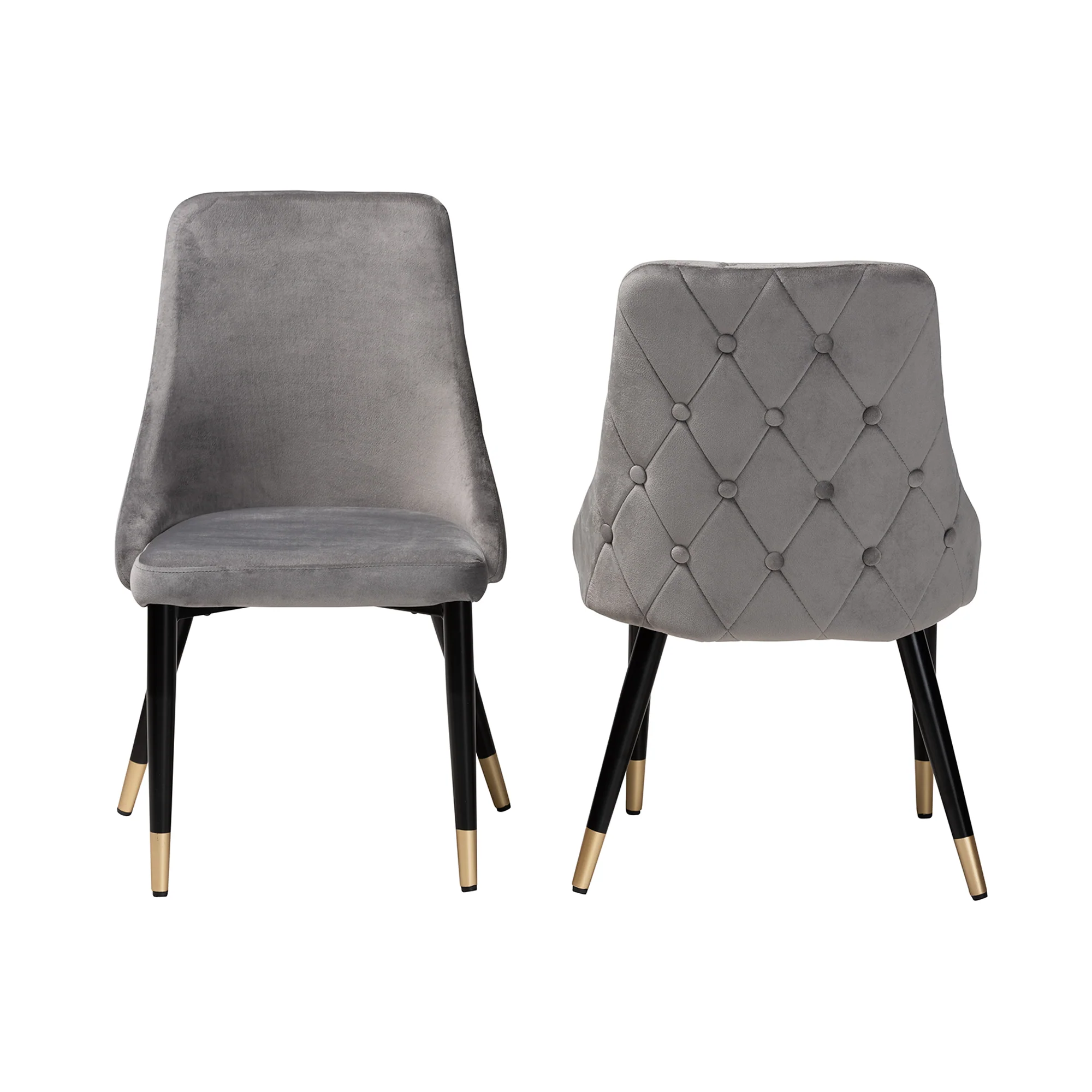 Baxton Studio Giada Contemporary Glam and Luxe Grey Velvet Fabric and Dark Brown Finished Wood 2-Piece Dining Chair Set - Image 5