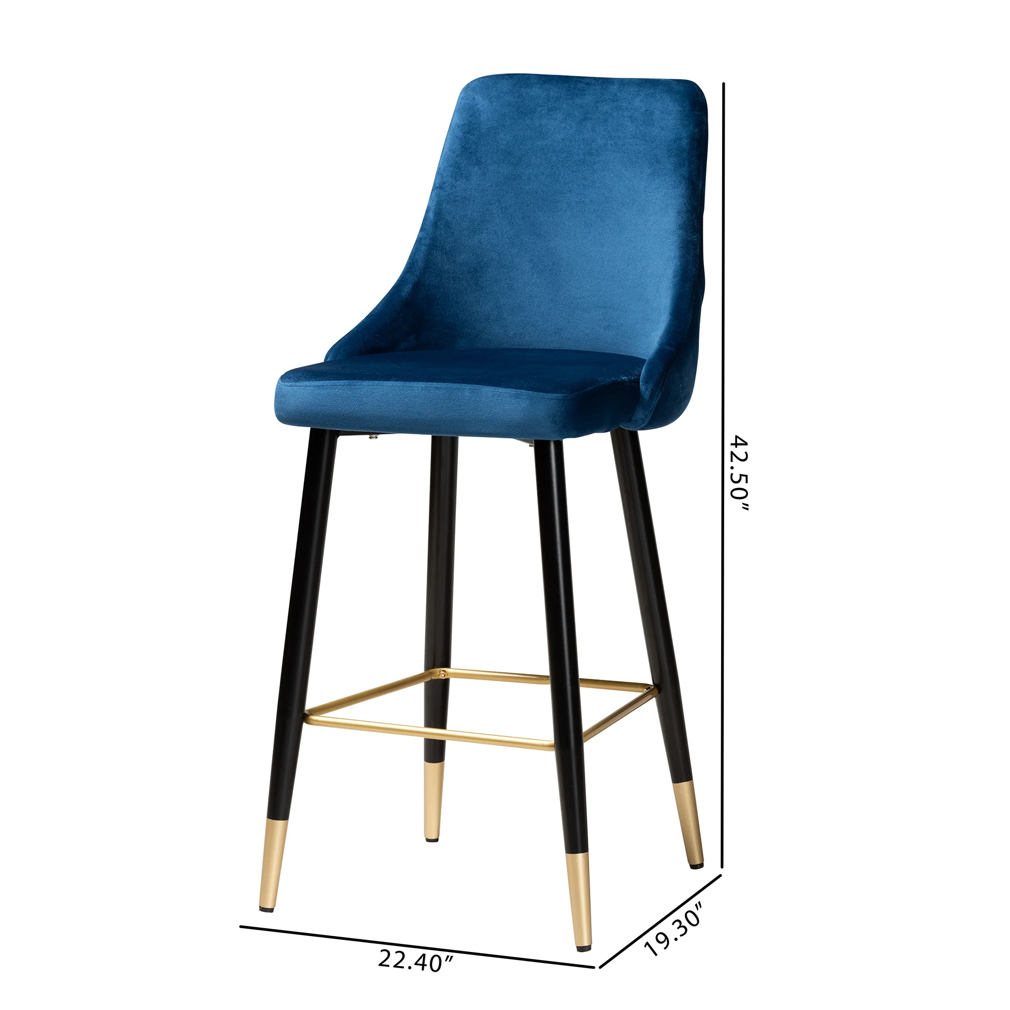 Baxton Studio Giada Contemporary Glam and Luxe Navy Blue Velvet Fabric and Dark Brown Finished Wood 2-Piece Bar Stool Set - Image 3