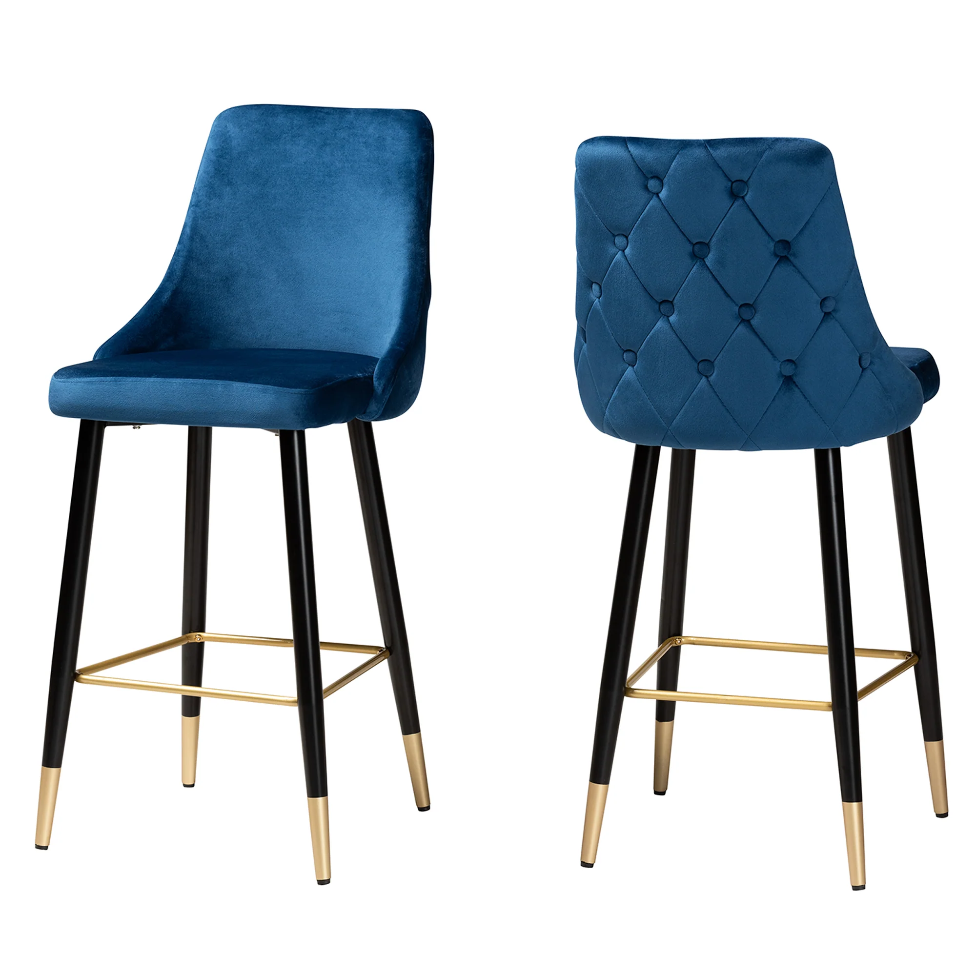 Baxton Studio Giada Contemporary Glam and Luxe Navy Blue Velvet Fabric and Dark Brown Finished Wood 2-Piece Bar Stool Set - Image 4