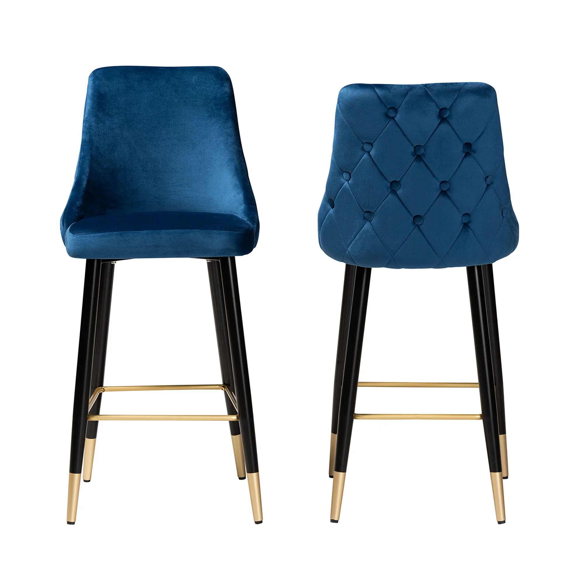 Baxton Studio Giada Contemporary Glam and Luxe Navy Blue Velvet Fabric and Dark Brown Finished Wood 2-Piece Bar Stool Set - Image 5