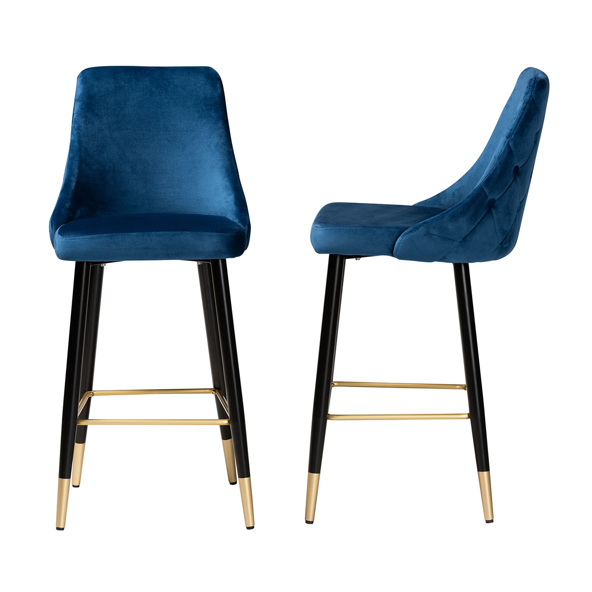 Baxton Studio Giada Contemporary Glam and Luxe Navy Blue Velvet Fabric and Dark Brown Finished Wood 2-Piece Bar Stool Set - Image 6