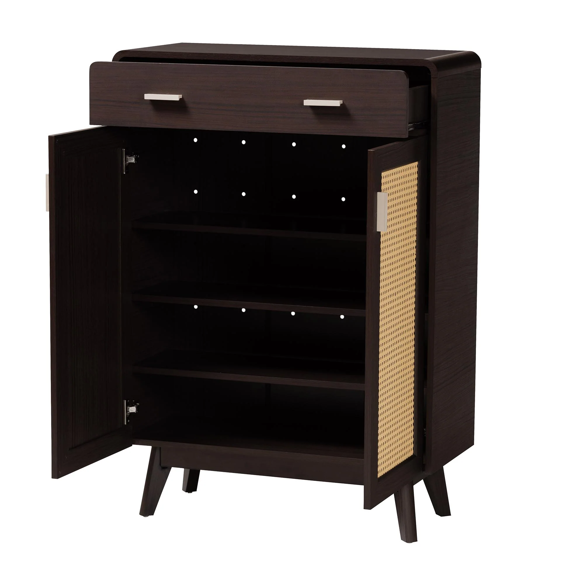 Baxton Studio Giancarlo Mid-Century Modern Espresso Brown Wood 2-Door Shoe Cabinet with Rattan Door - Image 3
