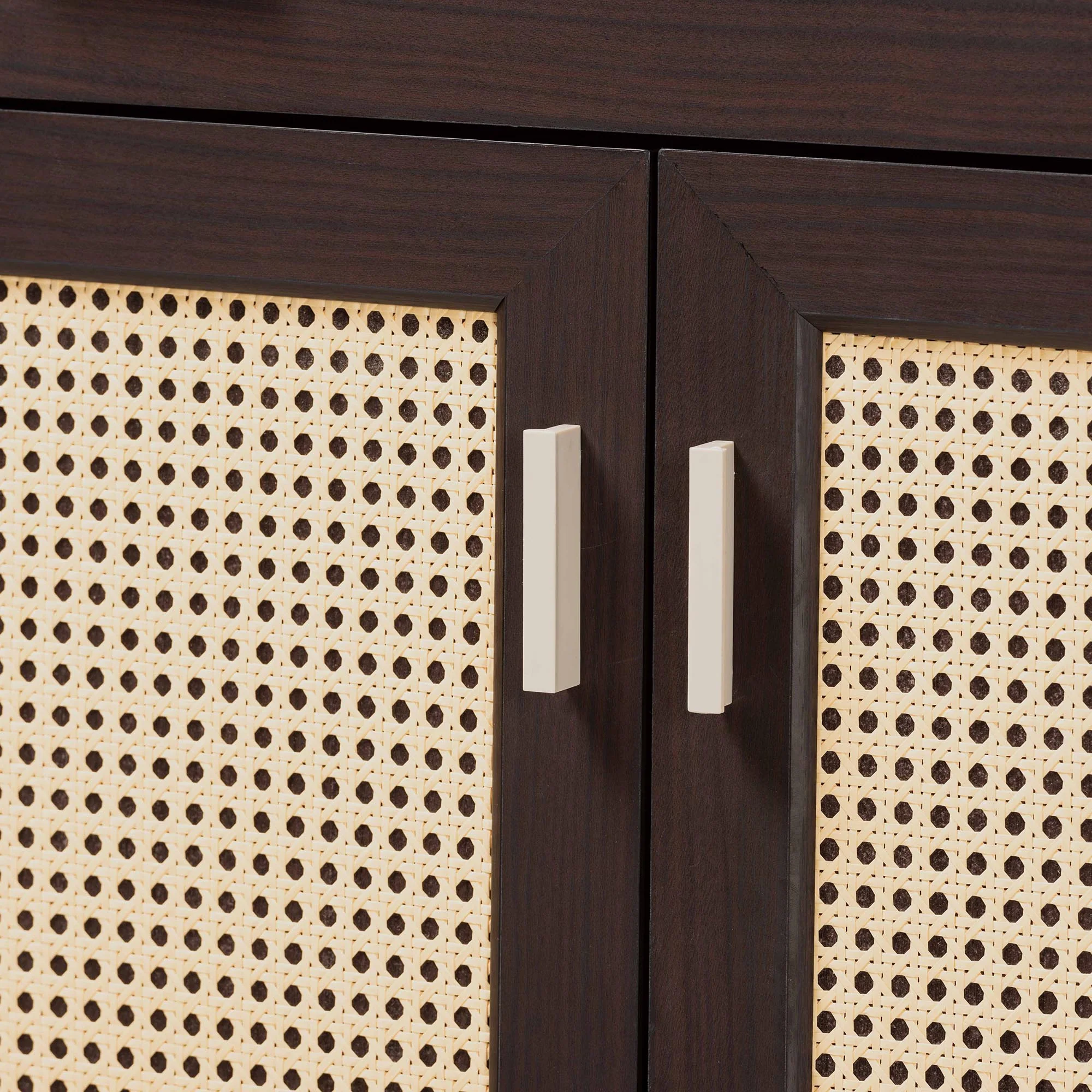 Baxton Studio Giancarlo Mid-Century Modern Espresso Brown Wood 2-Door Shoe Cabinet with Rattan Door - Image 6