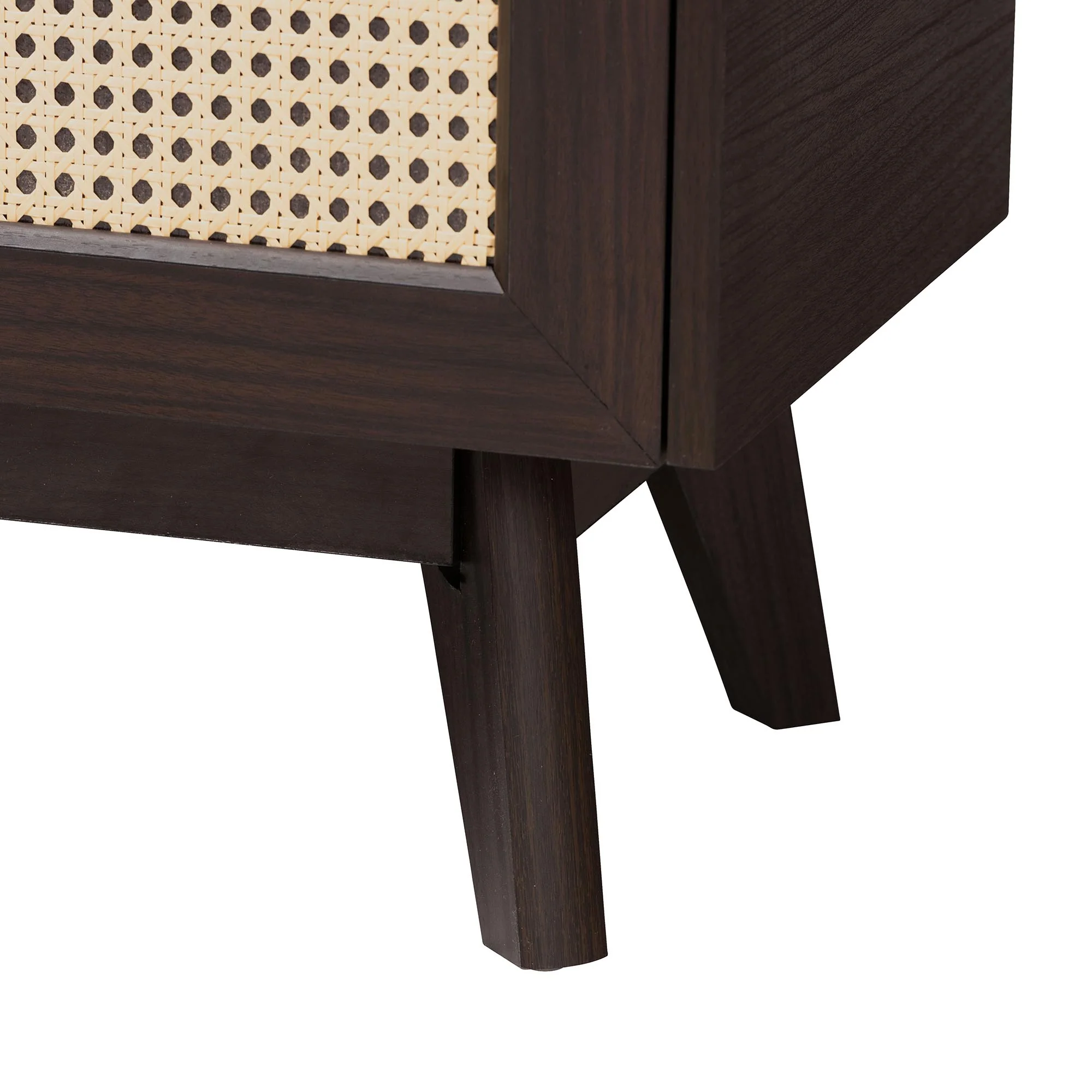 Baxton Studio Giancarlo Mid-Century Modern Espresso Brown Wood 2-Door Shoe Cabinet with Rattan Door - Image 7