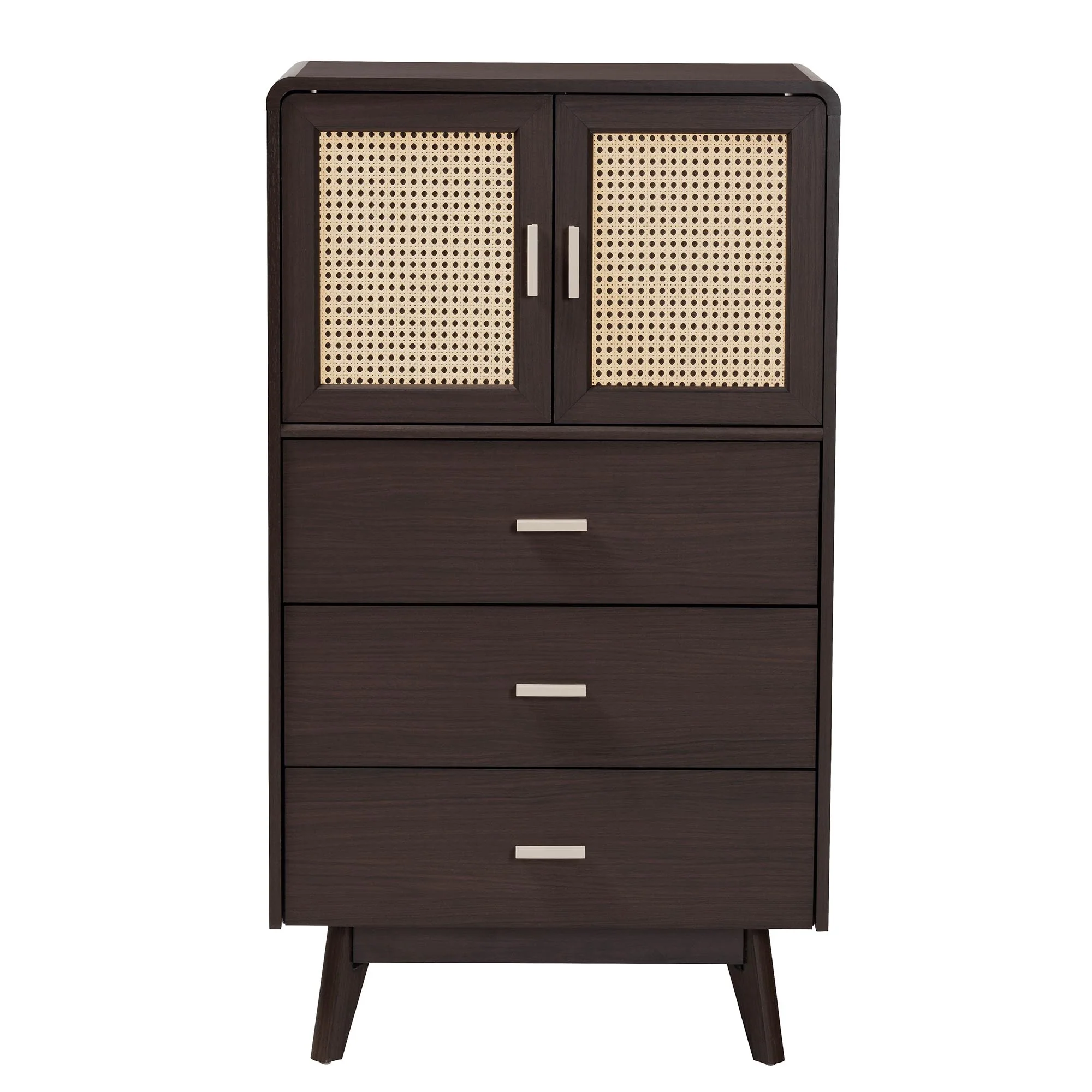 Baxton Studio Giancarlo Mid-Century Modern Espresso Brown Wood 3-Drawer Storage Chest with Rattan door - Image 4