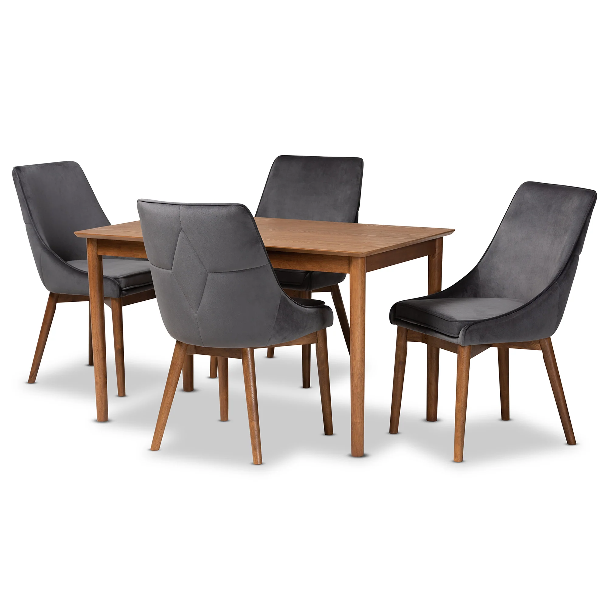 Baxton Studio Gilmore Modern and Contemporary Grey Velvet Fabric Upholstered and Walnut Brown Finished Wood 5-Piece Dining Set - Image 2