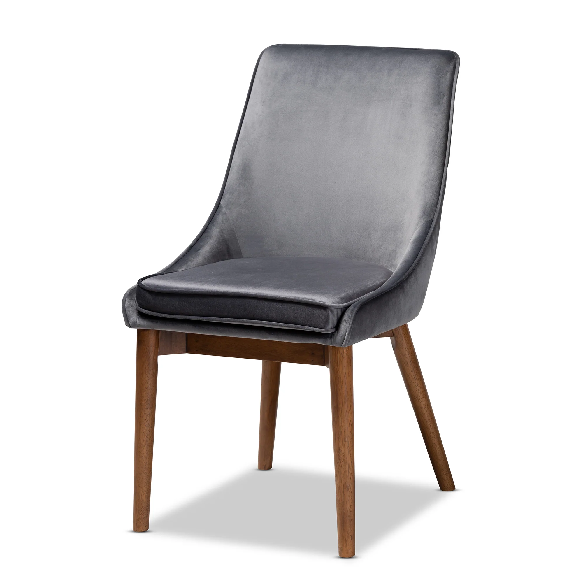 Baxton Studio Gilmore Modern and Contemporary Grey Velvet Fabric Upholstered and Walnut Brown Finished Wood 5-Piece Dining Set - Image 3