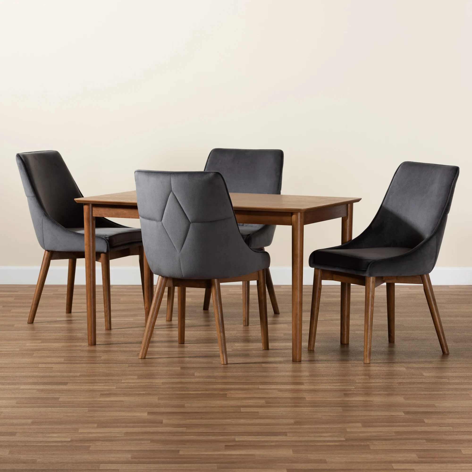 Baxton Studio Gilmore Modern and Contemporary Grey Velvet Fabric Upholstered and Walnut Brown Finished Wood 5-Piece Dining Set - Image 9