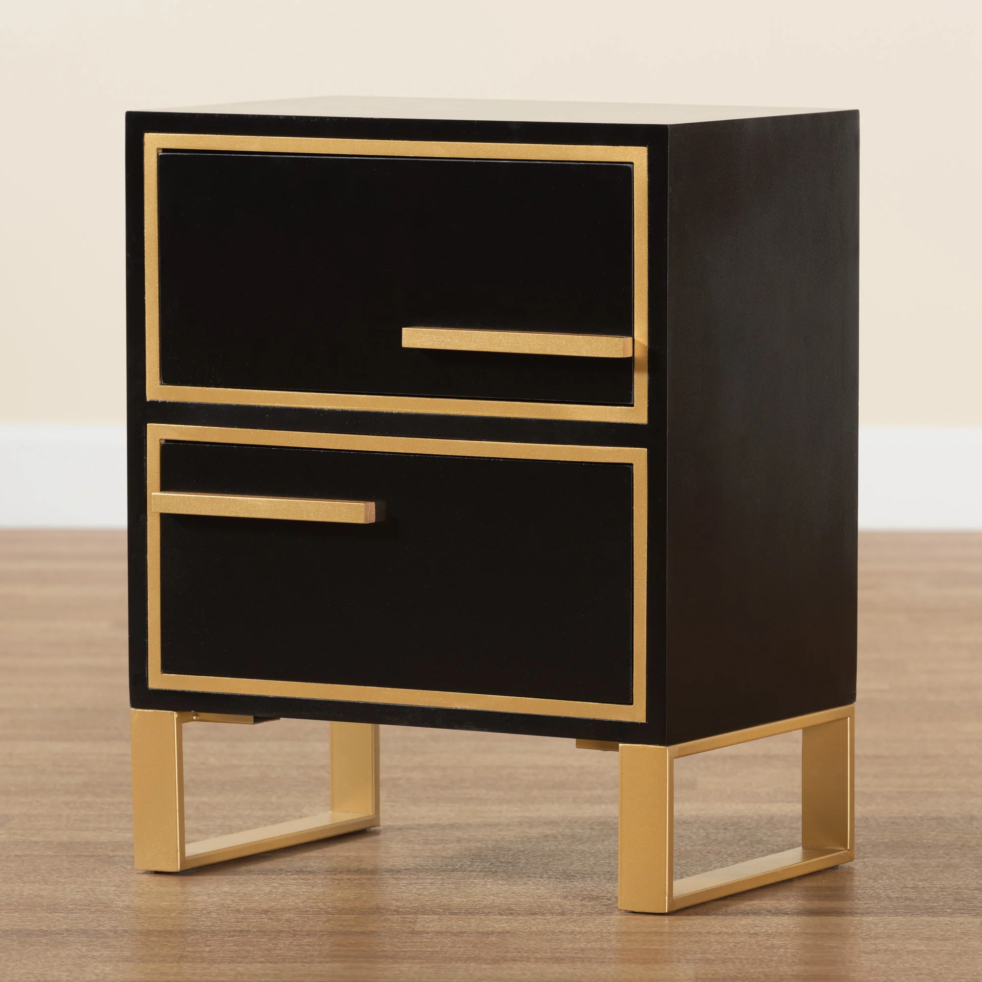Baxton Studio Giolla Contemporary Glam and Luxe Black Finished Wood and Gold Metal 2-Drawer End Table - Image 2