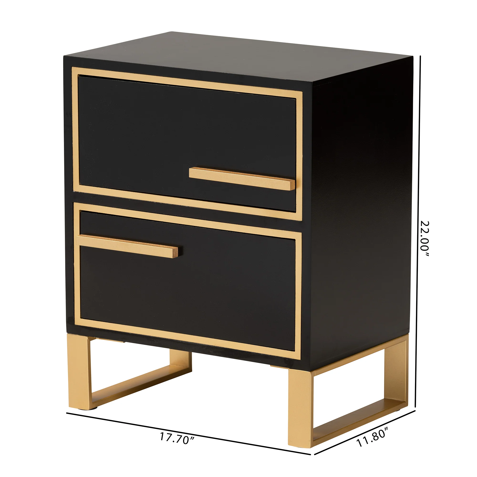 Baxton Studio Giolla Contemporary Glam and Luxe Black Finished Wood and Gold Metal 2-Drawer End Table - Image 3