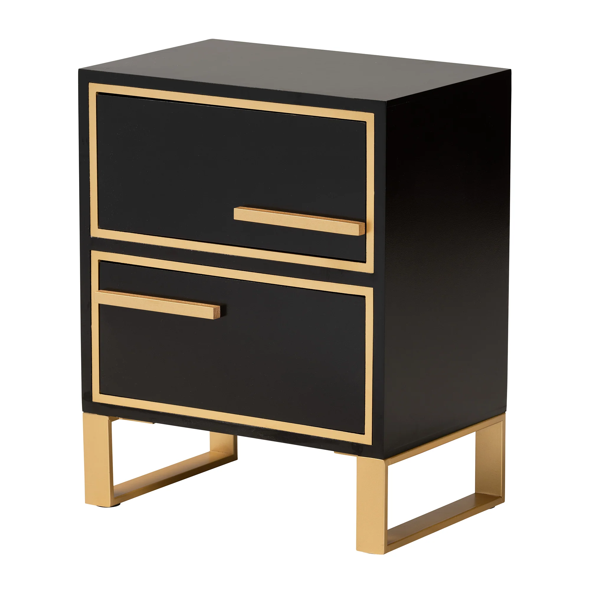 Baxton Studio Giolla Contemporary Glam and Luxe Black Finished Wood and Gold Metal 2-Drawer End Table - Image 4