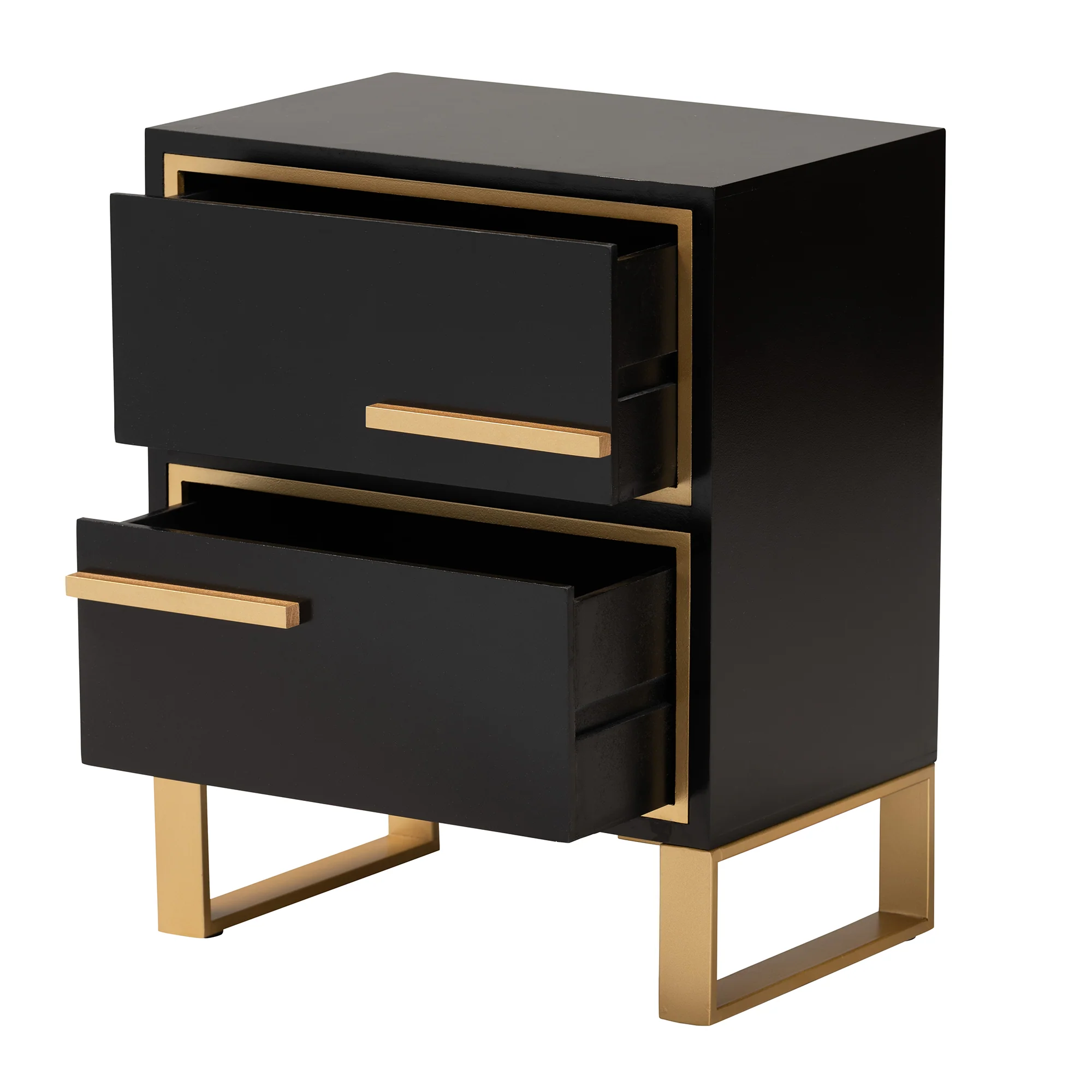 Baxton Studio Giolla Contemporary Glam and Luxe Black Finished Wood and Gold Metal 2-Drawer End Table - Image 5