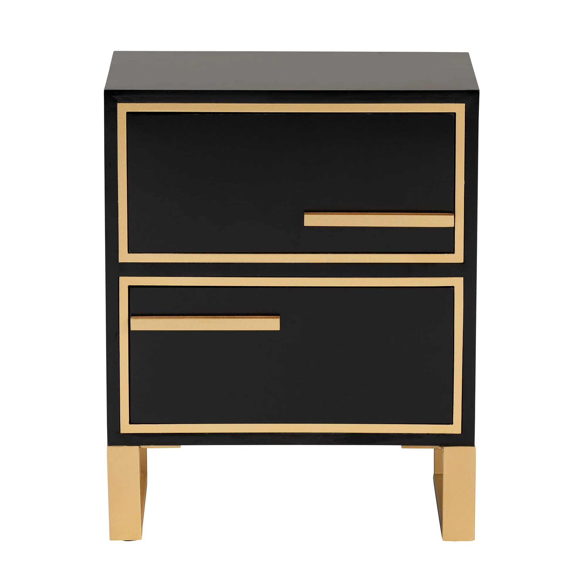 Baxton Studio Giolla Contemporary Glam and Luxe Black Finished Wood and Gold Metal 2-Drawer End Table - Image 6