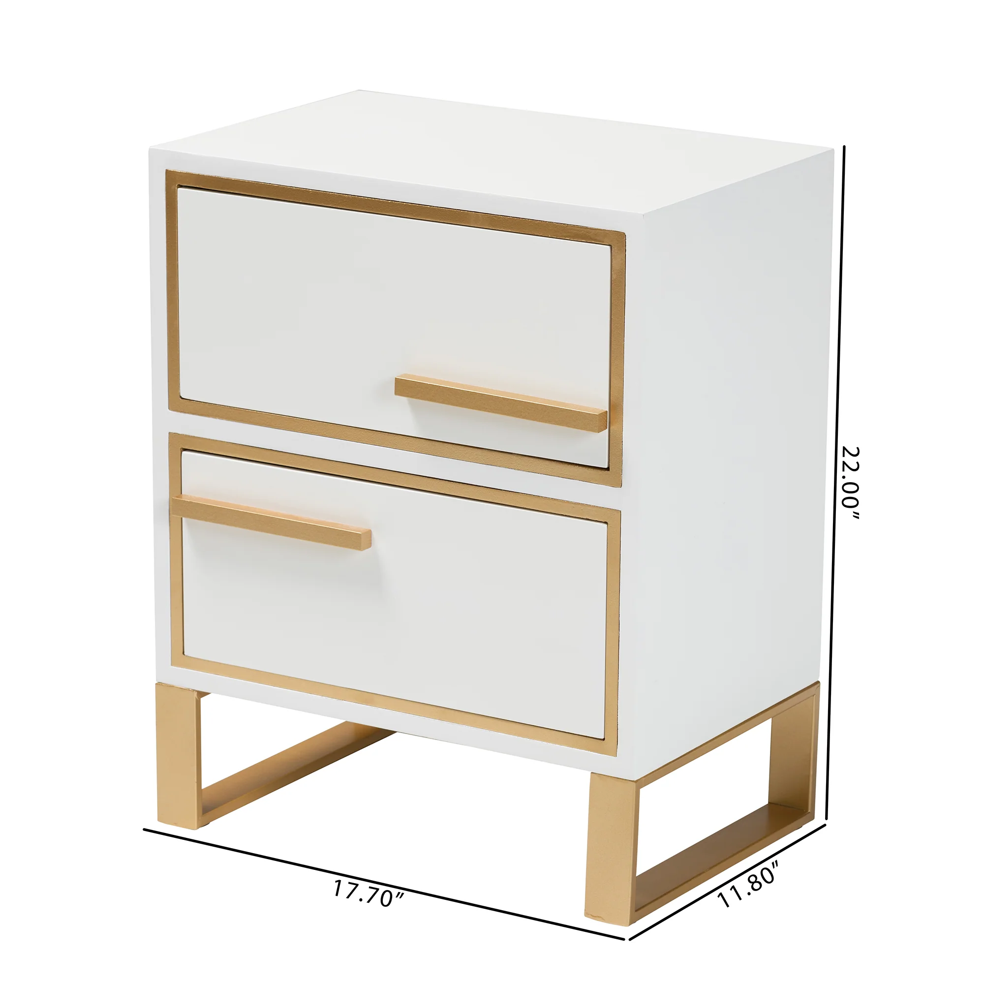 Baxton Studio Giolla Contemporary Glam and Luxe White Finished Wood and Gold Metal 2-Drawer End Table - Image 3