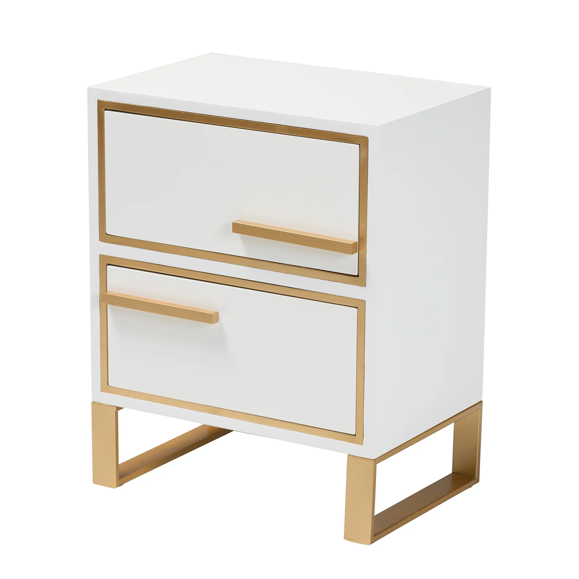 Baxton Studio Giolla Contemporary Glam and Luxe White Finished Wood and Gold Metal 2-Drawer End Table - Image 4