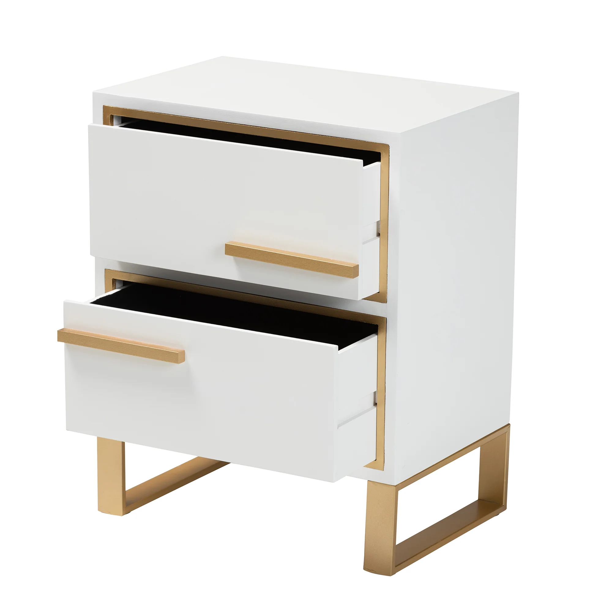 Baxton Studio Giolla Contemporary Glam and Luxe White Finished Wood and Gold Metal 2-Drawer End Table - Image 5