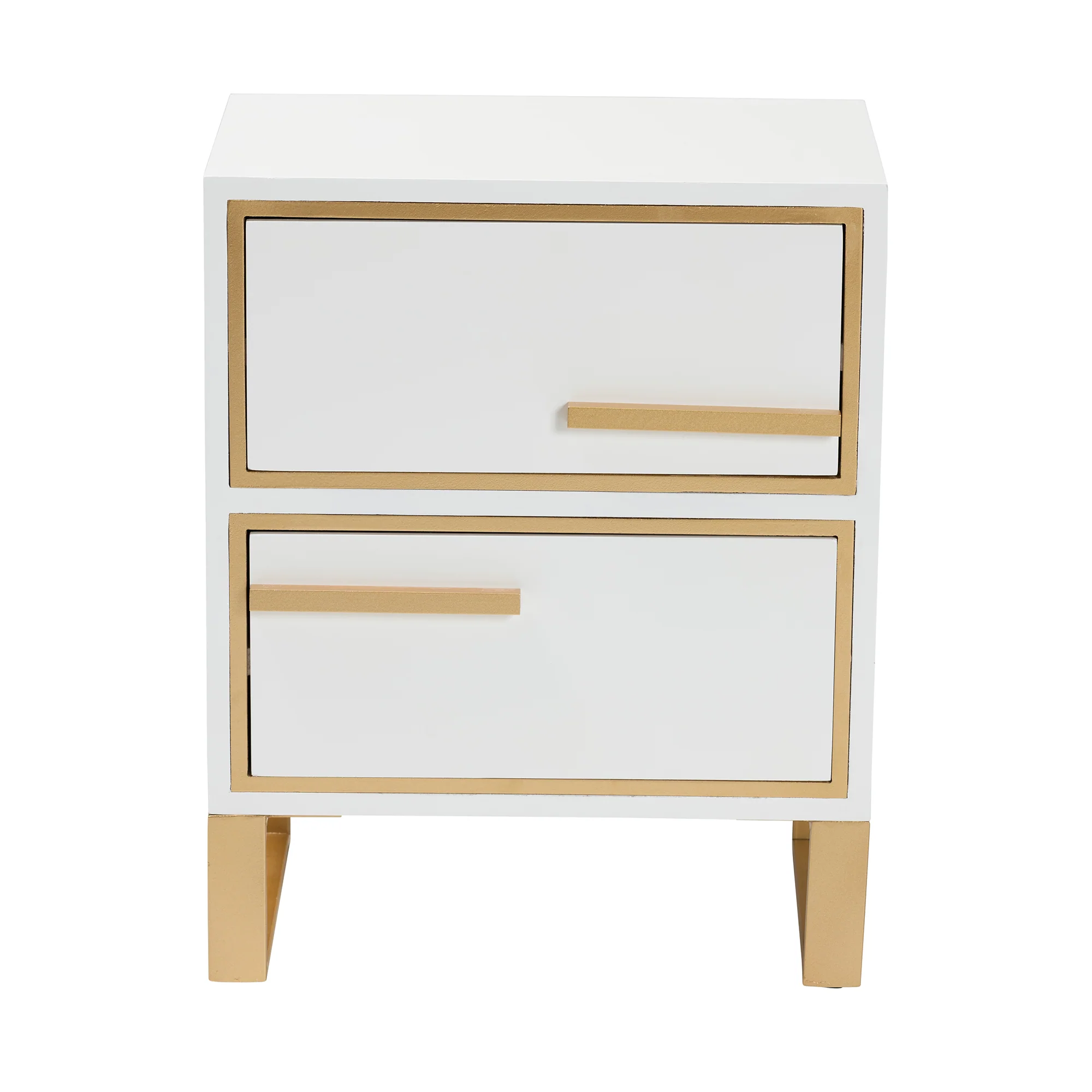 Baxton Studio Giolla Contemporary Glam and Luxe White Finished Wood and Gold Metal 2-Drawer End Table - Image 6