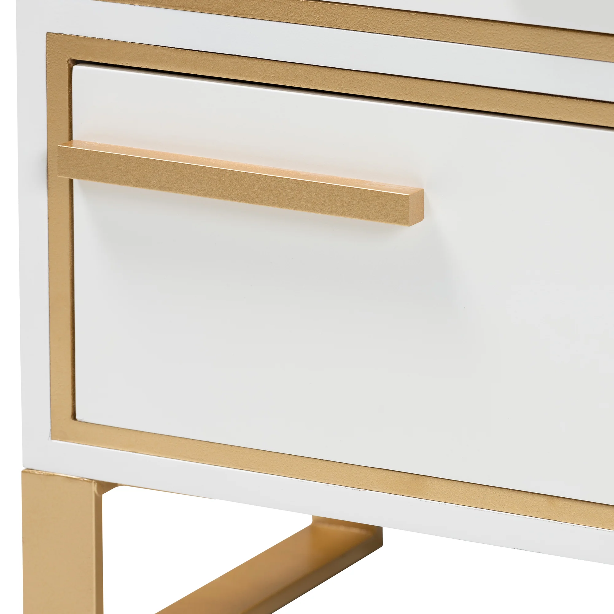 Baxton Studio Giolla Contemporary Glam and Luxe White Finished Wood and Gold Metal 2-Drawer End Table - Image 8