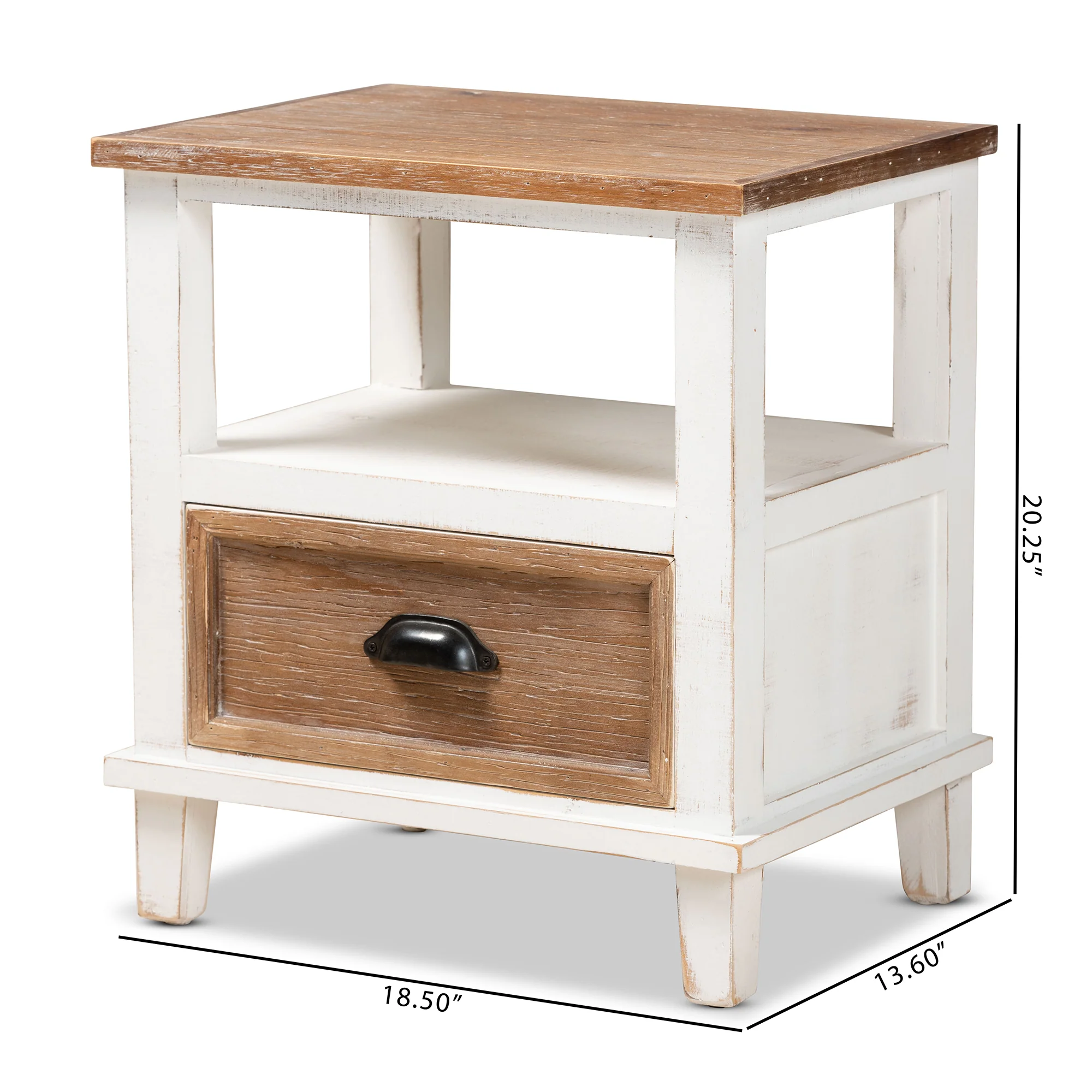 Baxton Studio Glynn Rustic Farmhouse Weathered Two-Tone White and Oak Brown Finished Wood 1-Drawer End Table - Image 3