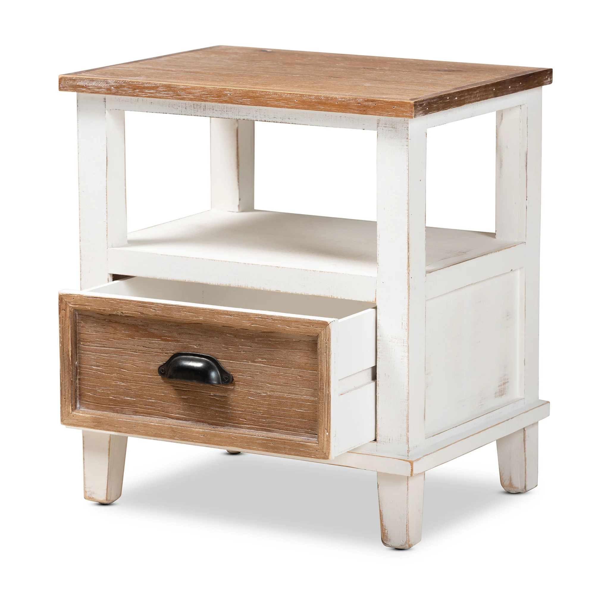 Baxton Studio Glynn Rustic Farmhouse Weathered Two-Tone White and Oak Brown Finished Wood 1-Drawer End Table - Image 5