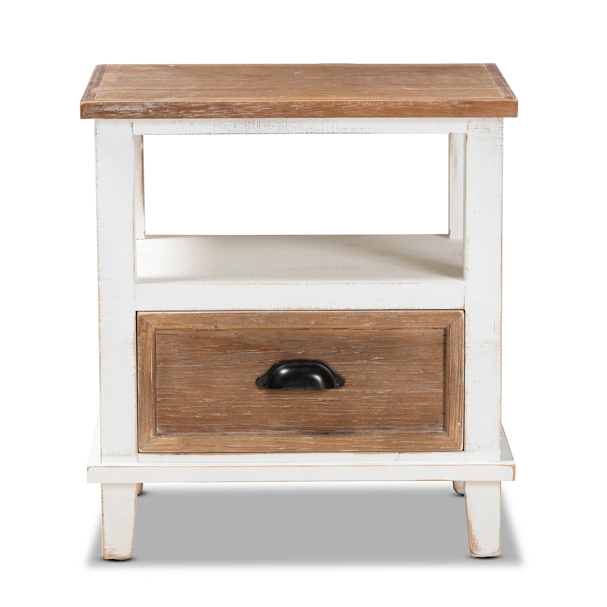 Baxton Studio Glynn Rustic Farmhouse Weathered Two-Tone White and Oak Brown Finished Wood 1-Drawer End Table - Image 6