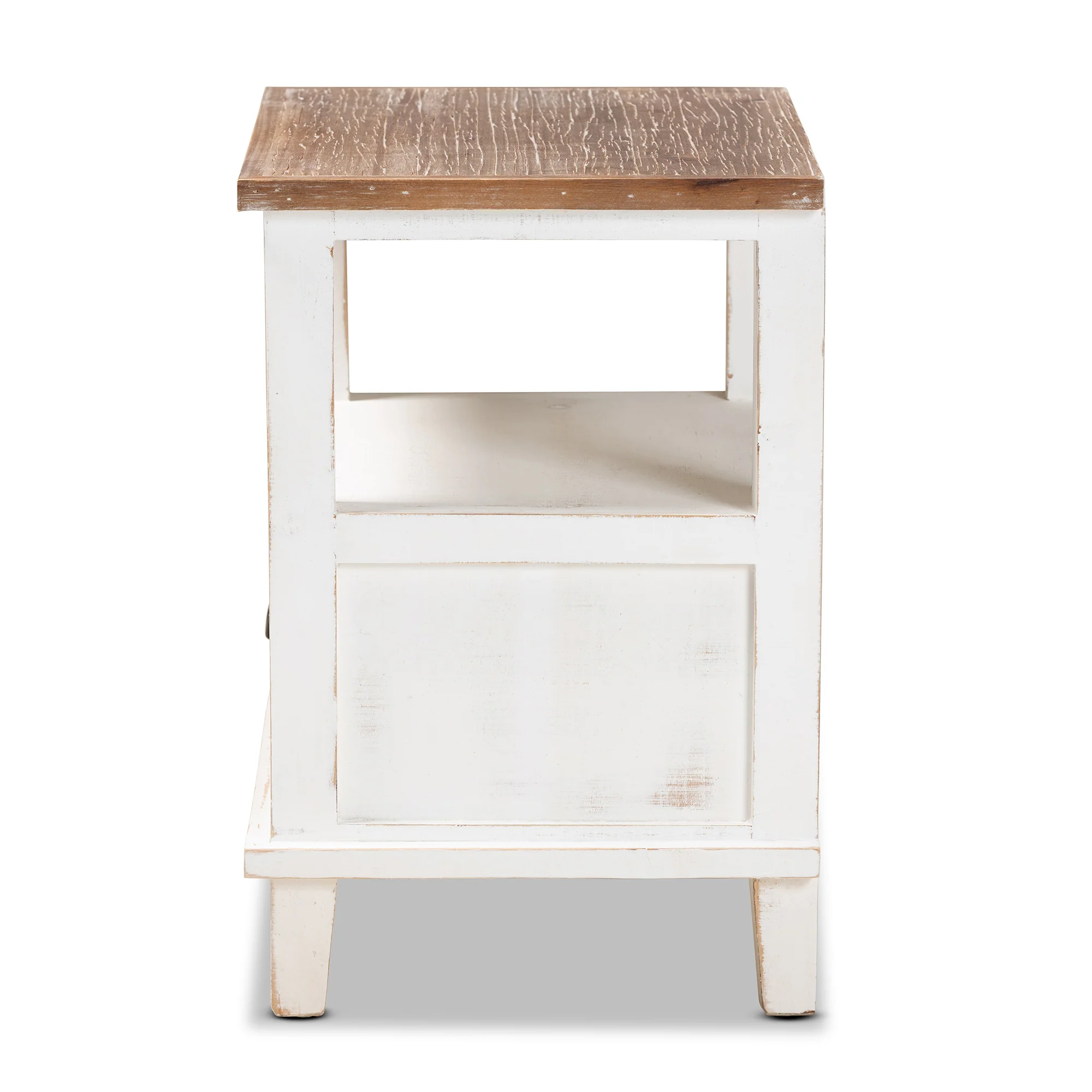 Baxton Studio Glynn Rustic Farmhouse Weathered Two-Tone White and Oak Brown Finished Wood 1-Drawer End Table - Image 7