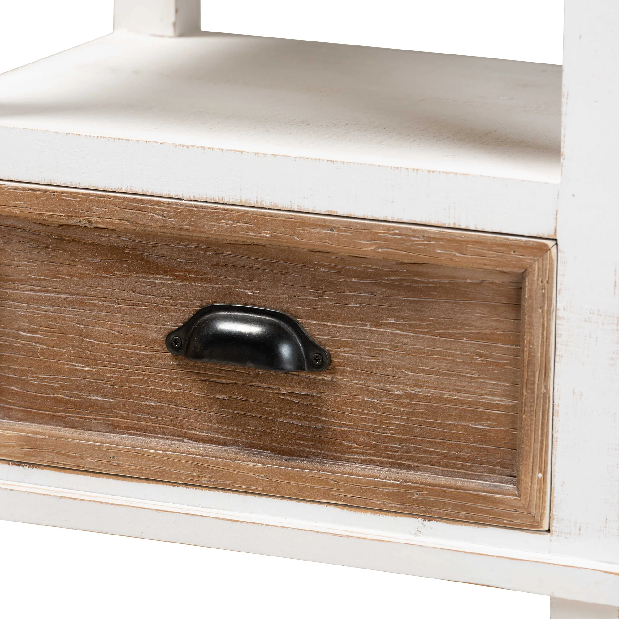 Baxton Studio Glynn Rustic Farmhouse Weathered Two-Tone White and Oak Brown Finished Wood 1-Drawer End Table - Image 8