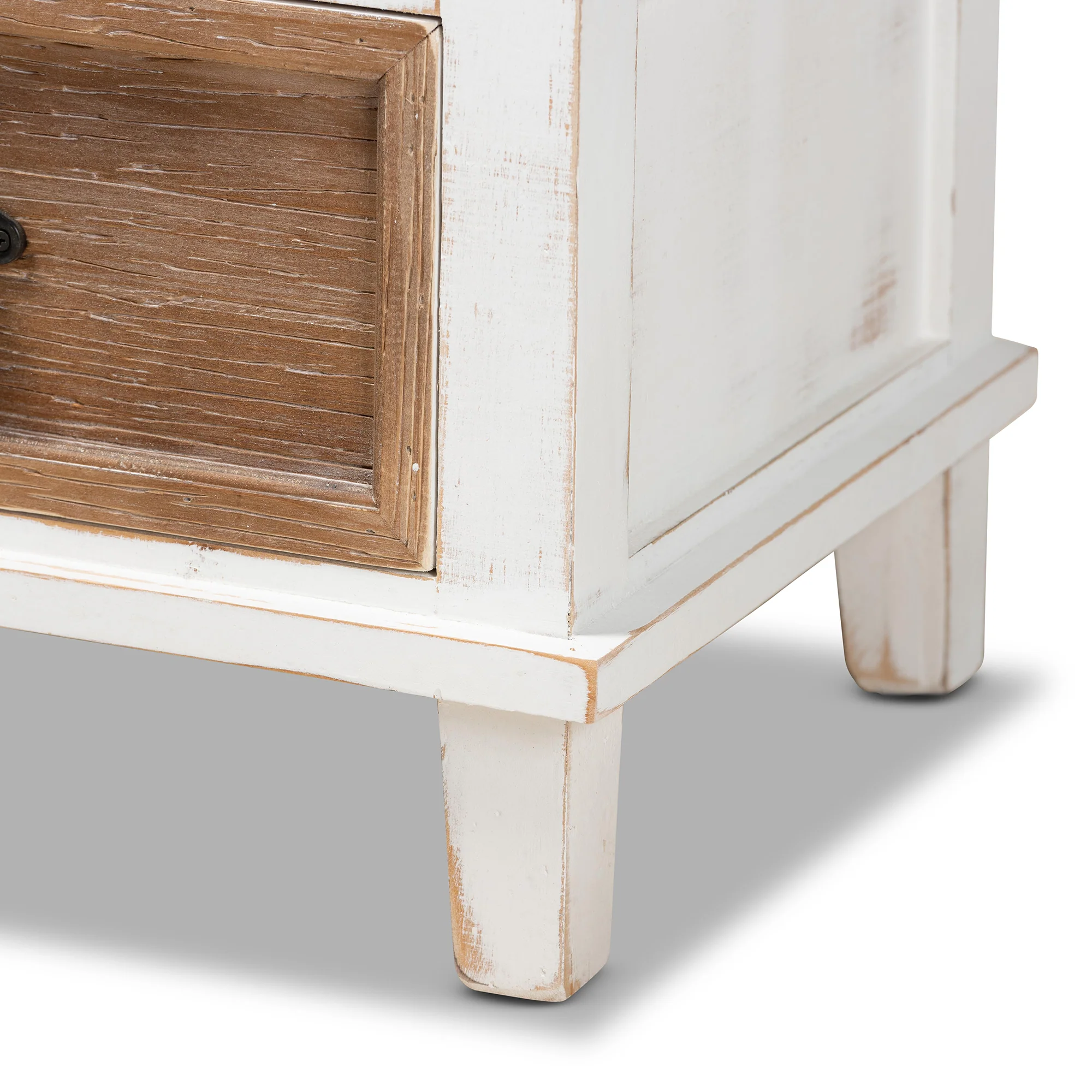 Baxton Studio Glynn Rustic Farmhouse Weathered Two-Tone White and Oak Brown Finished Wood 1-Drawer End Table - Image 9