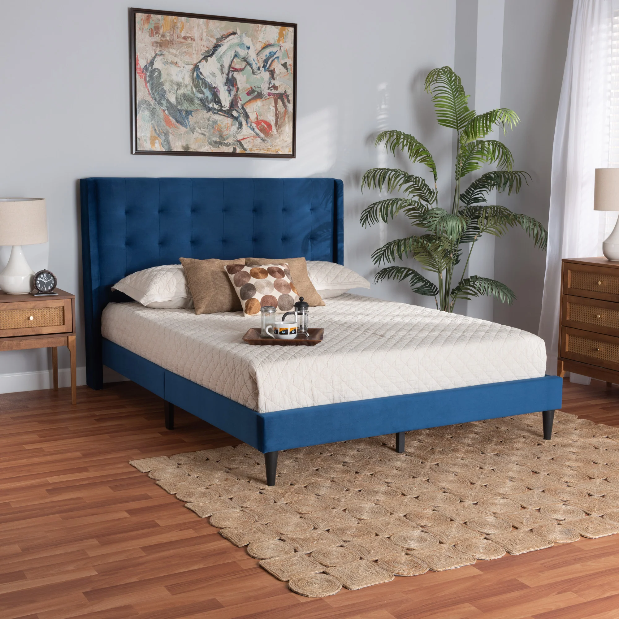 Baxton Studio Gothard Modern and Contemporary Grey Velvet Fabric Upholstered and Dark Brown Finished Wood Queen Size Platform Bed - Image 11