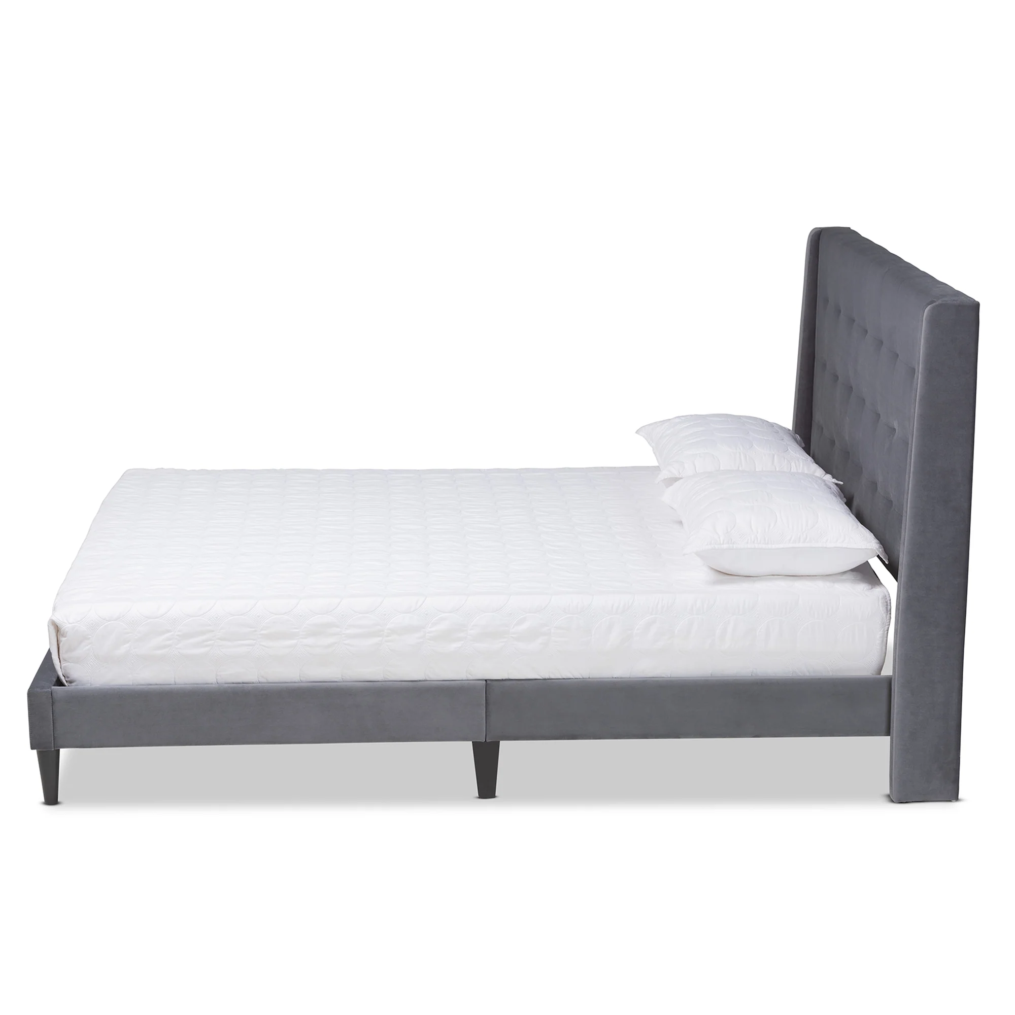 Baxton Studio Gothard Modern and Contemporary Grey Velvet Fabric Upholstered and Dark Brown Finished Wood Queen Size Platform Bed - Image 3