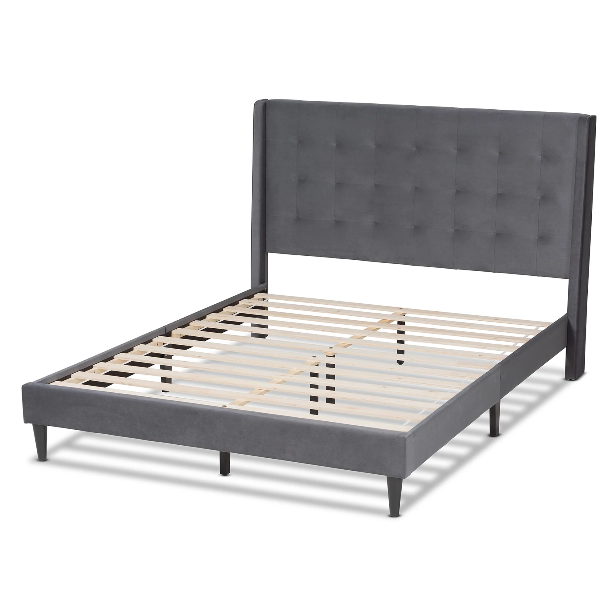 Baxton Studio Gothard Modern and Contemporary Grey Velvet Fabric Upholstered and Dark Brown Finished Wood Queen Size Platform Bed - Image 4