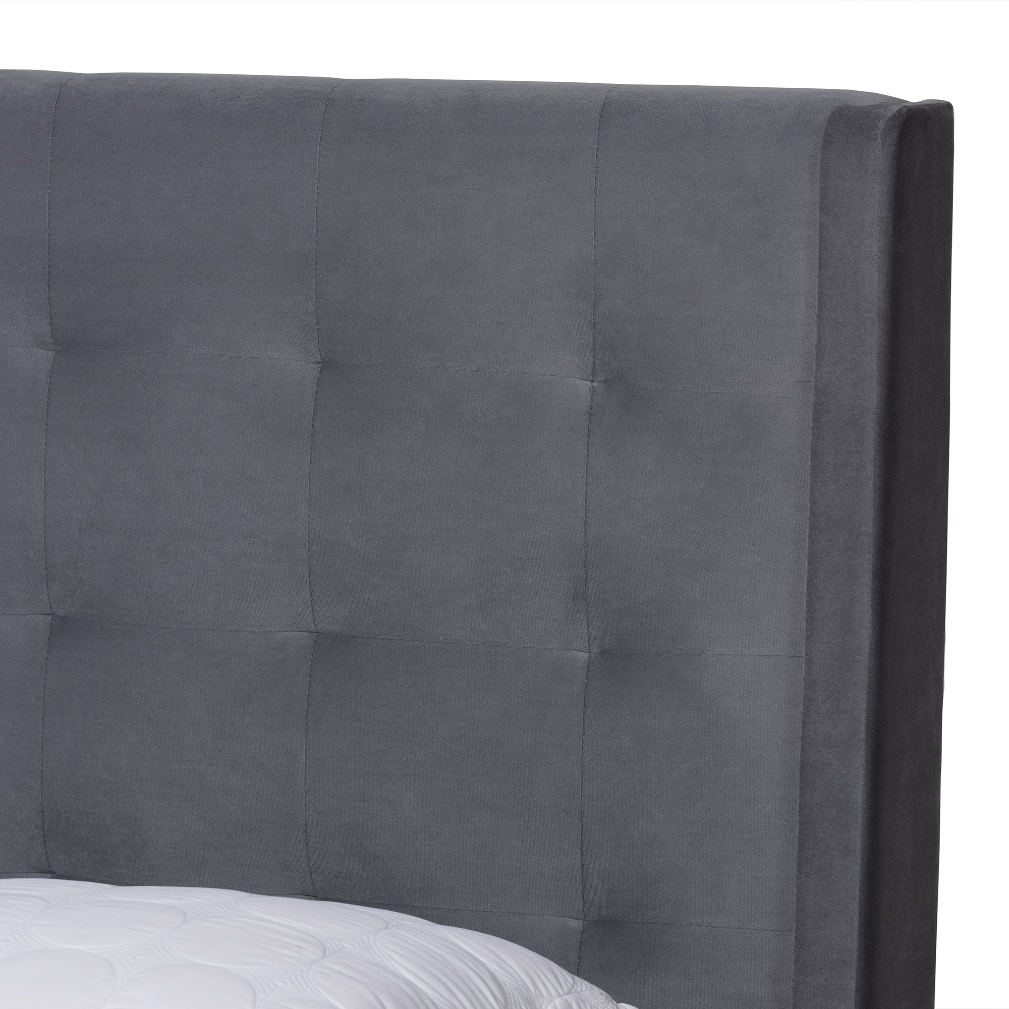 Baxton Studio Gothard Modern and Contemporary Grey Velvet Fabric Upholstered and Dark Brown Finished Wood Queen Size Platform Bed - Image 5
