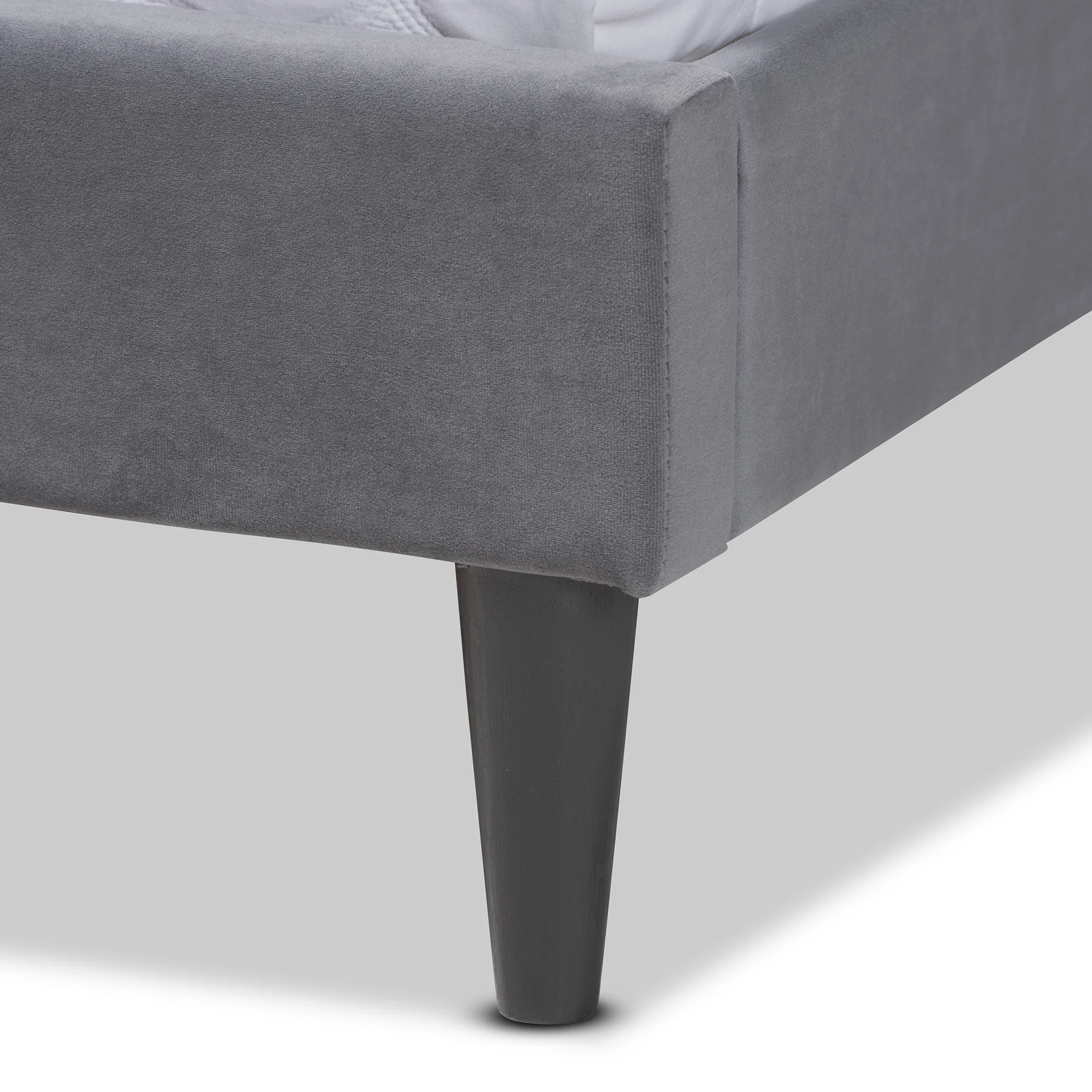 Baxton Studio Gothard Modern and Contemporary Grey Velvet Fabric Upholstered and Dark Brown Finished Wood Queen Size Platform Bed - Image 6