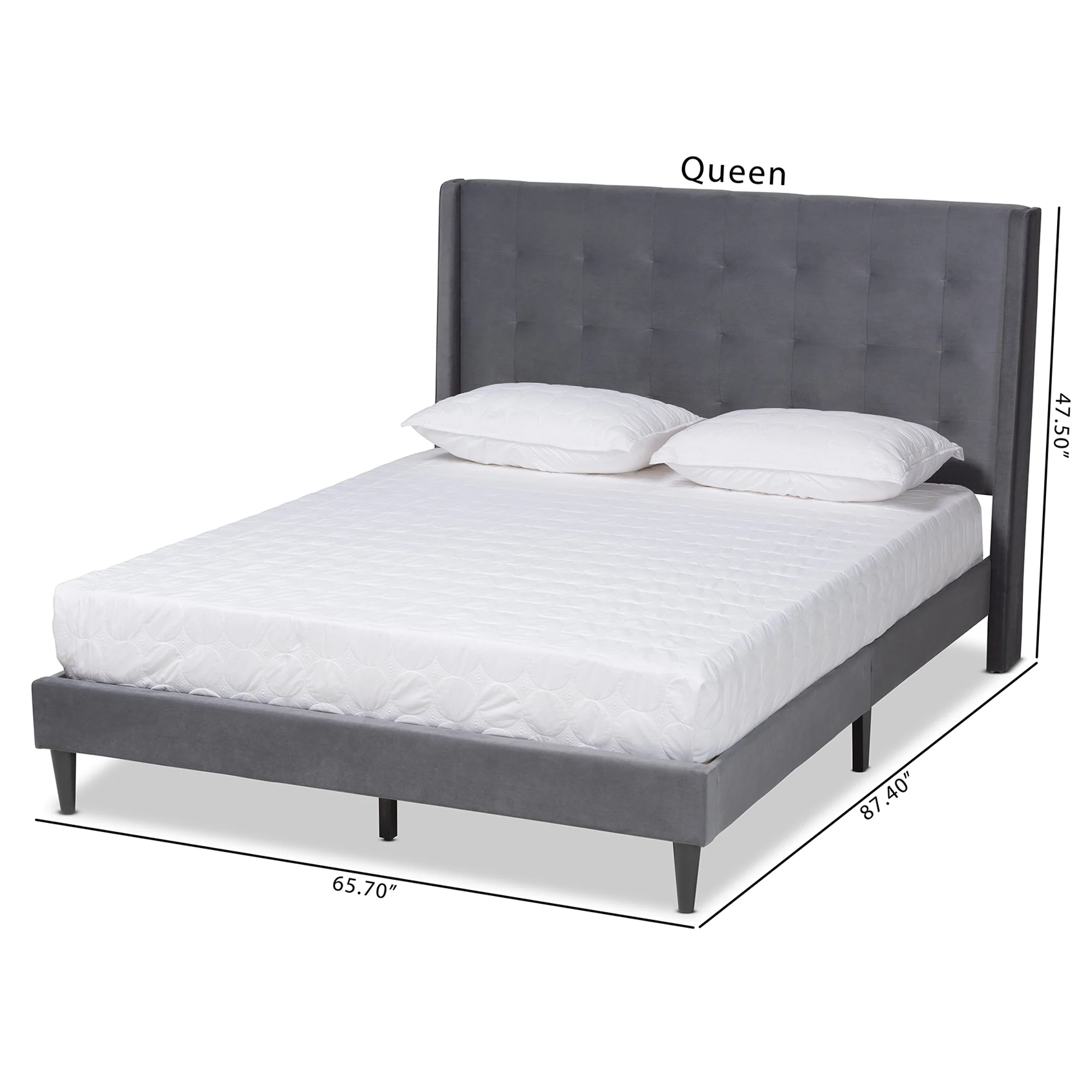 Baxton Studio Gothard Modern and Contemporary Grey Velvet Fabric Upholstered and Dark Brown Finished Wood Queen Size Platform Bed - Image 8