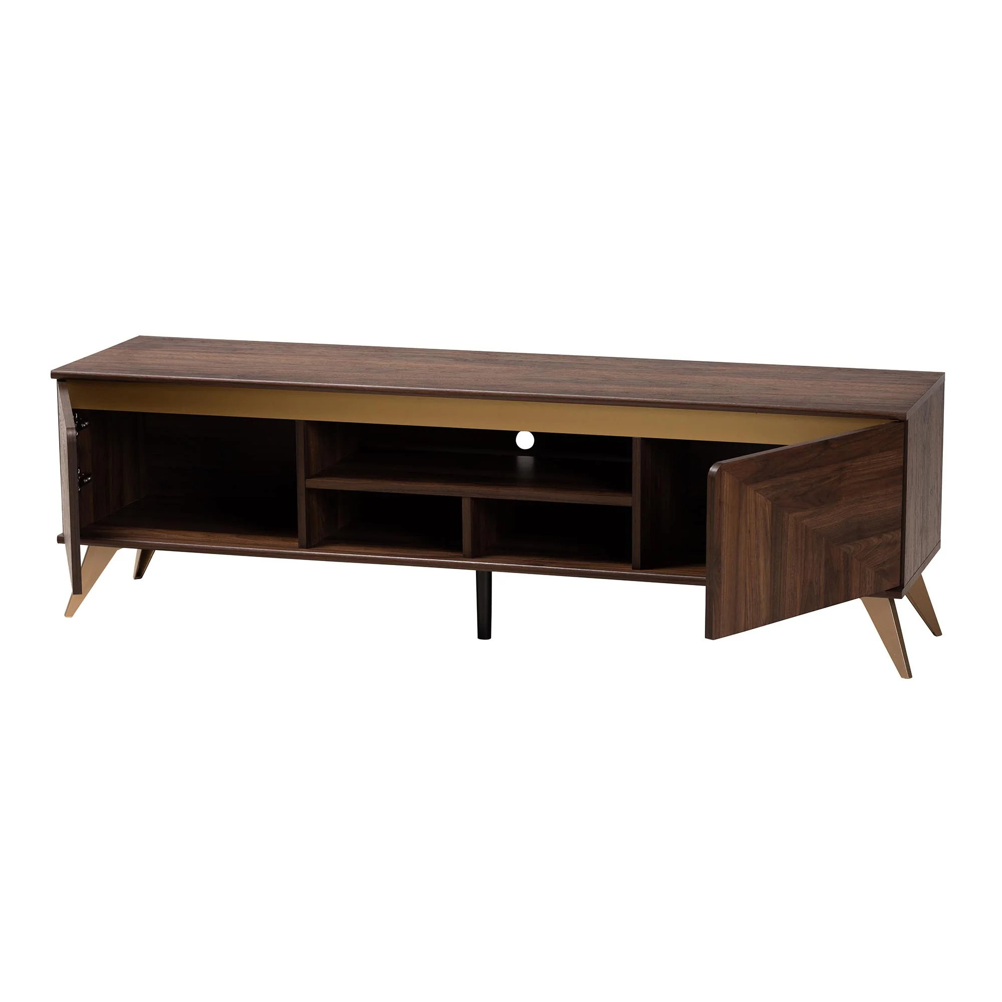 Baxton Studio Graceland Mid-Century Modern Transitional Walnut Brown Finished Wood 2-Door TV Stand - Image 3